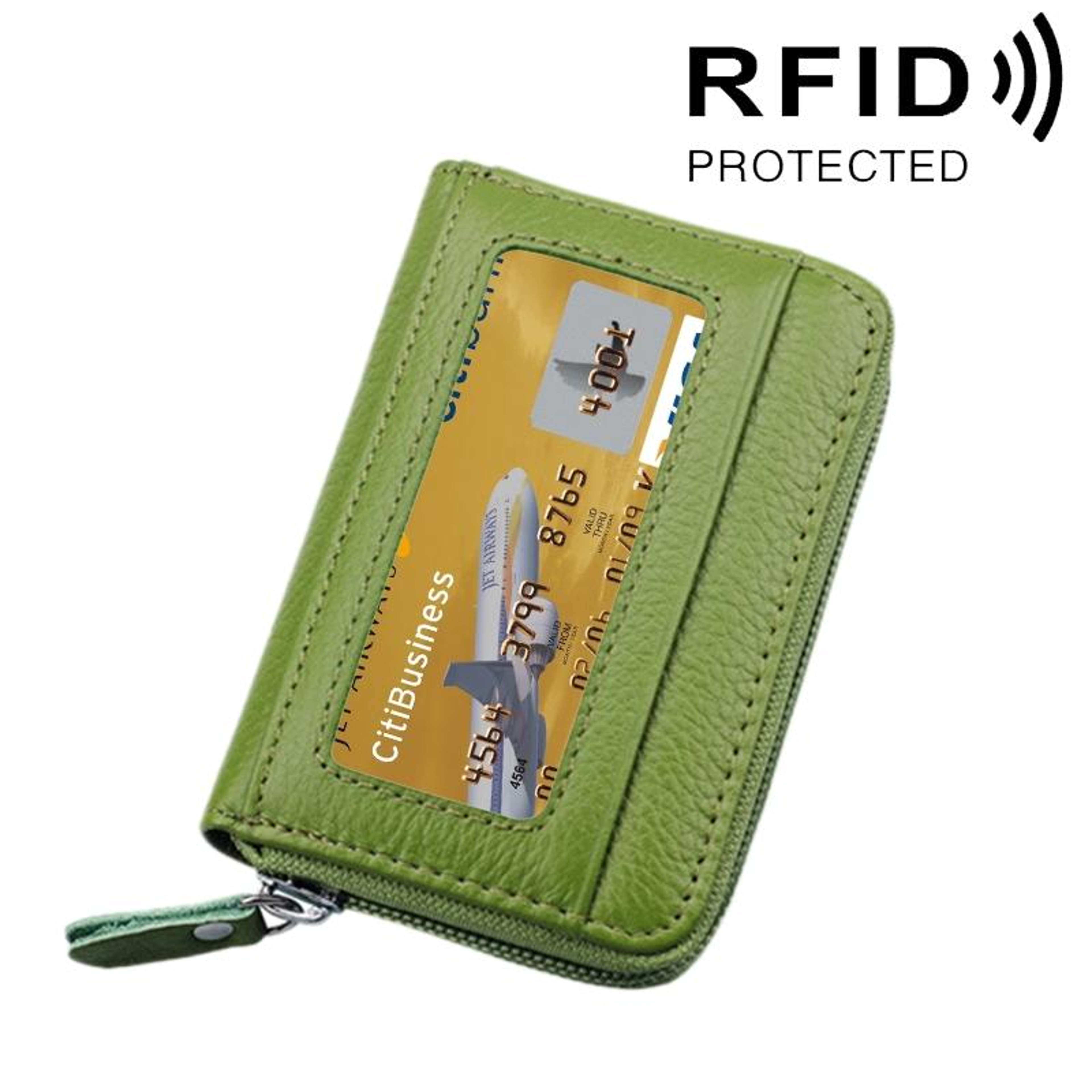 Genuine Leather RFID Blocking Zipper Card Holder Wallet with 12 Card Slots – view 11