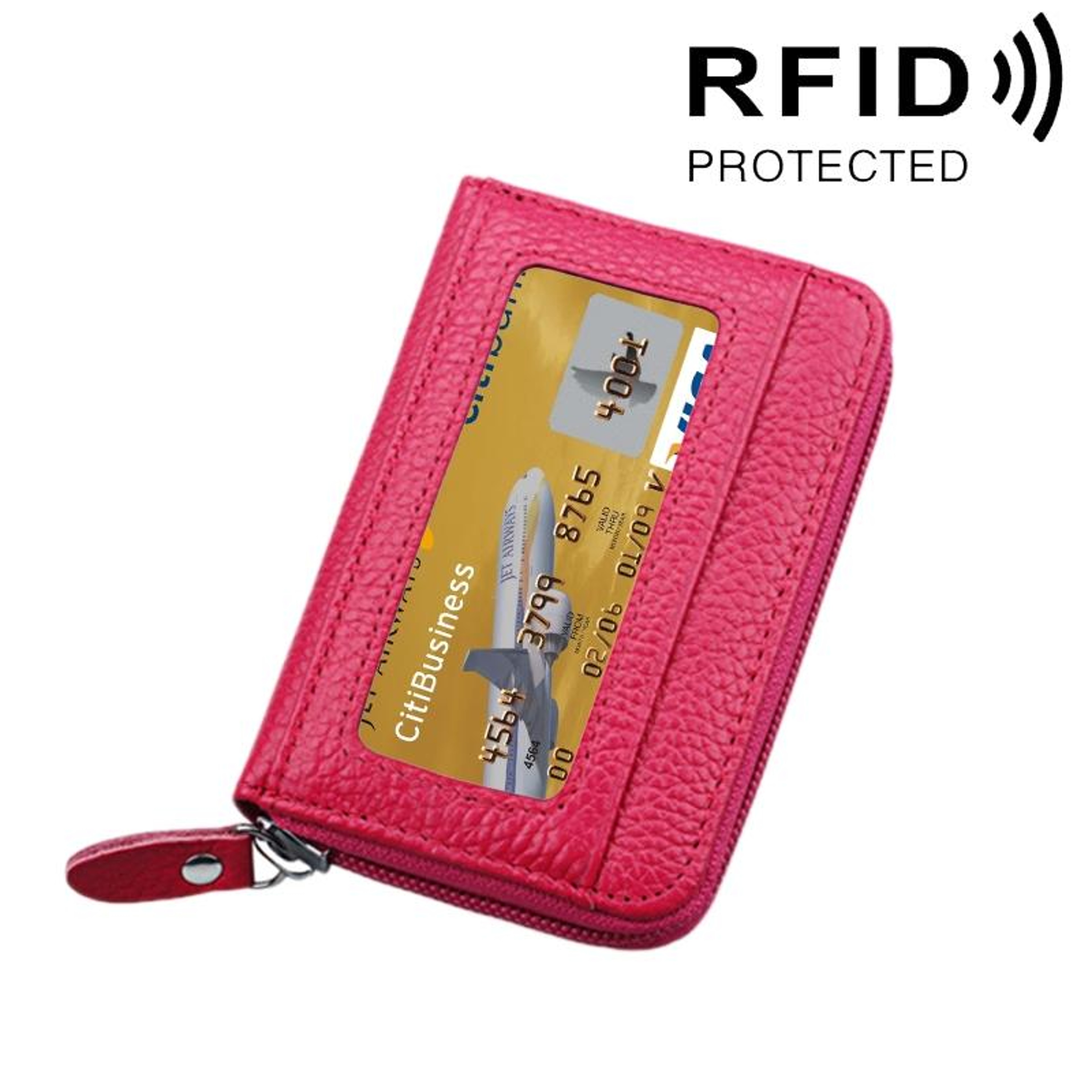Genuine Leather RFID Blocking Zipper Card Holder Wallet with 12 Card Slots – view 12