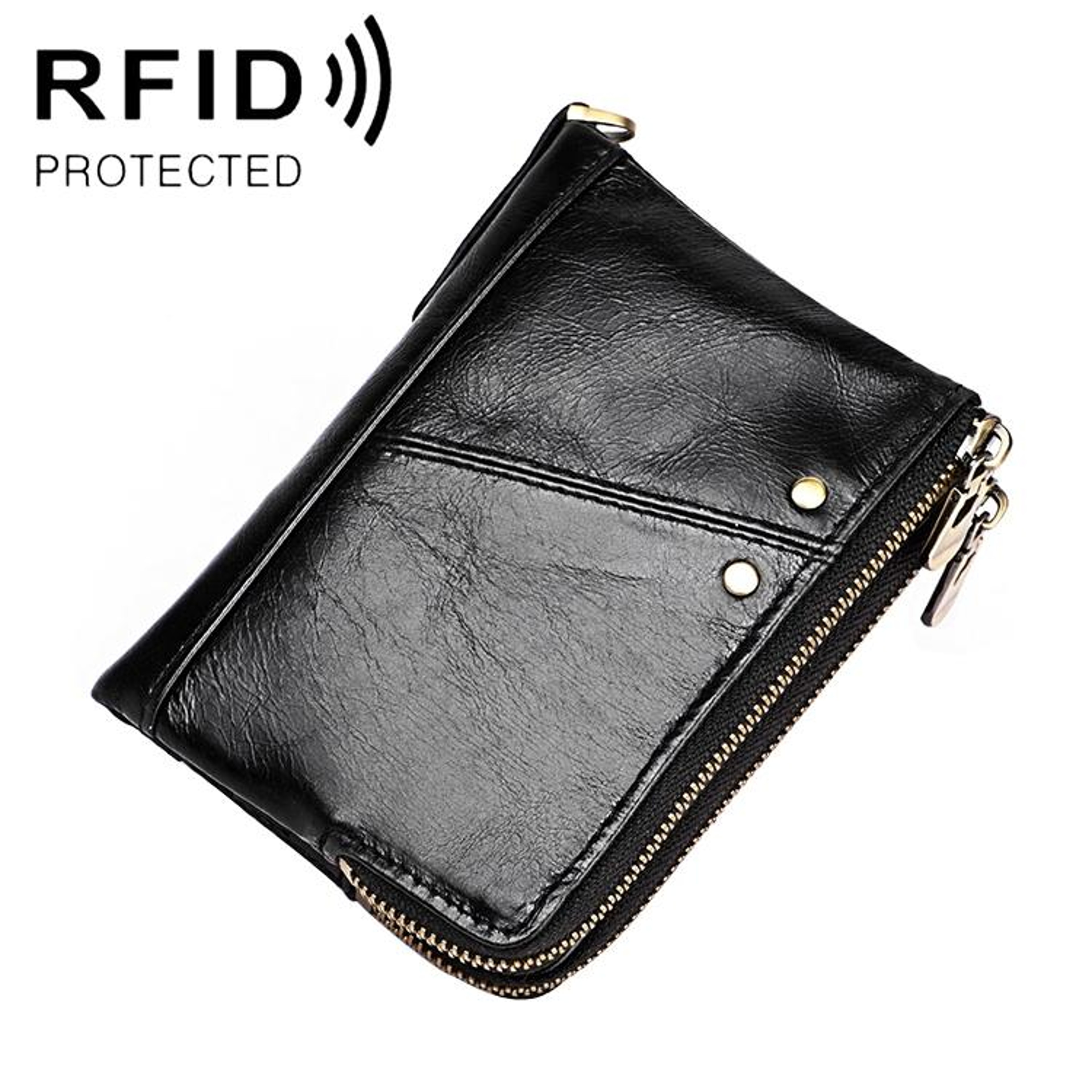 Mens RFID Leather Wallet with Crazy Horse Texture and Zipper Compartments Blue – view 14
