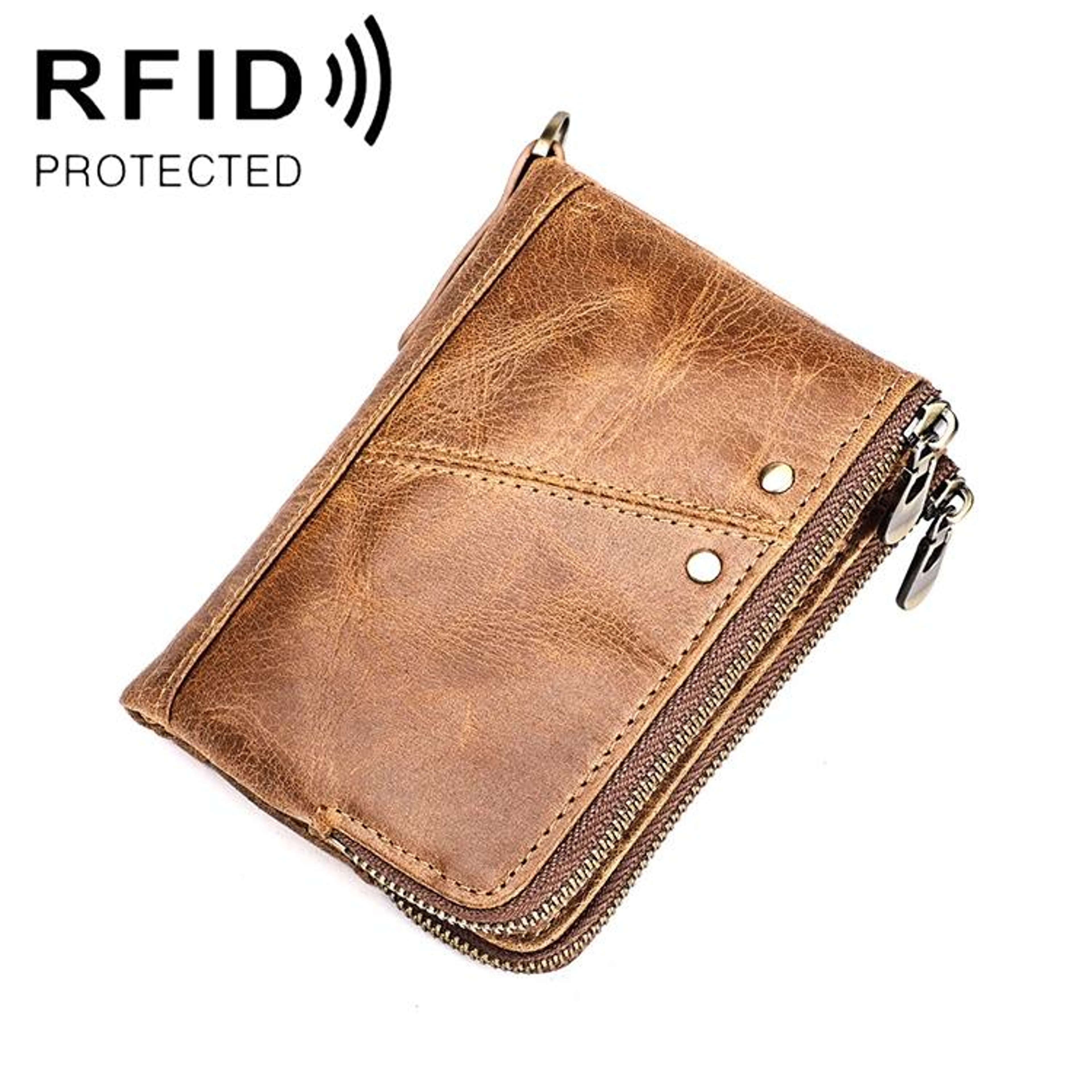 Mens RFID Leather Wallet with Crazy Horse Texture and Zipper Compartments Blue – view 17