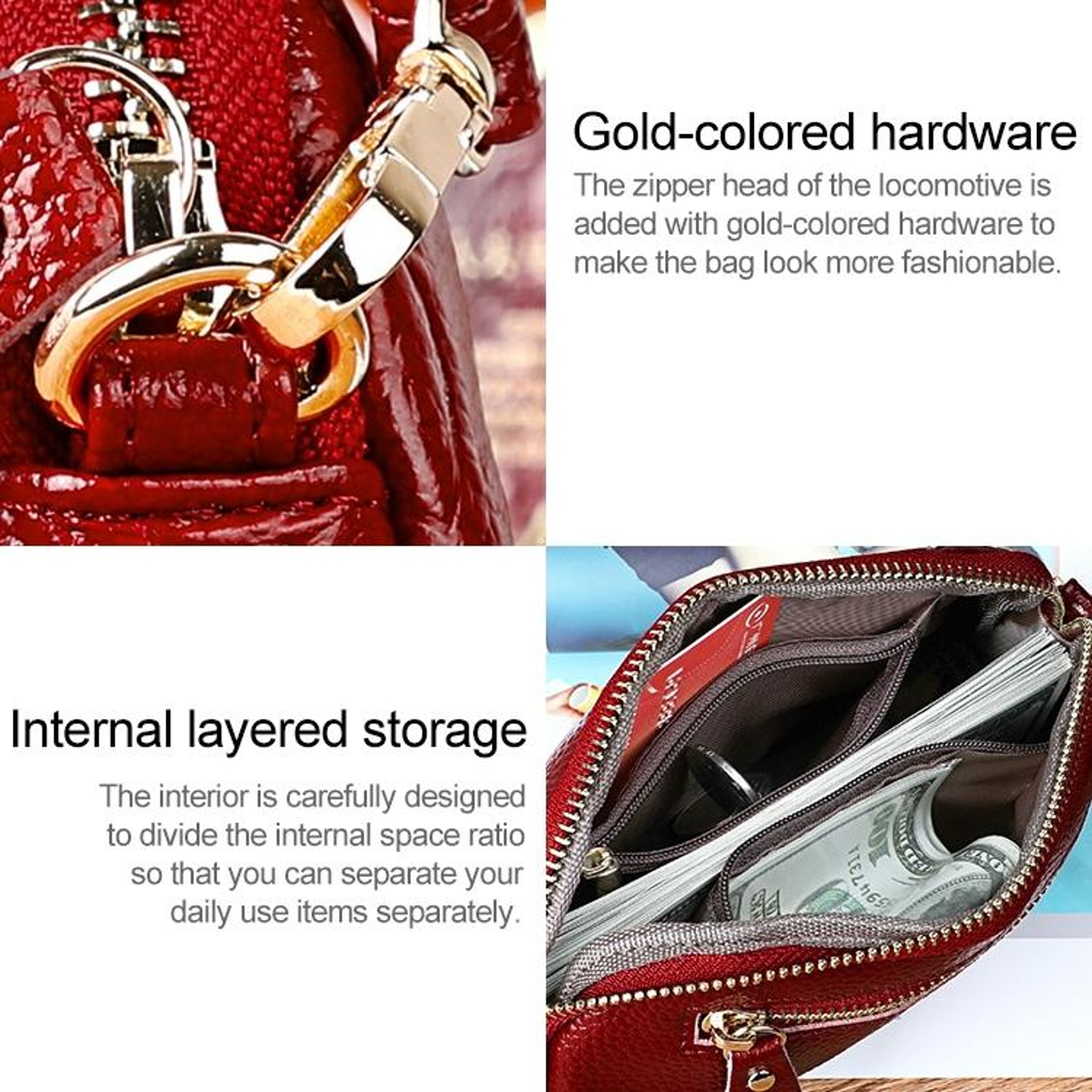 Womens Litchi Cowhide Zipper Wallet with Multiple Card Slots Pale Pinkish Gray – view 9