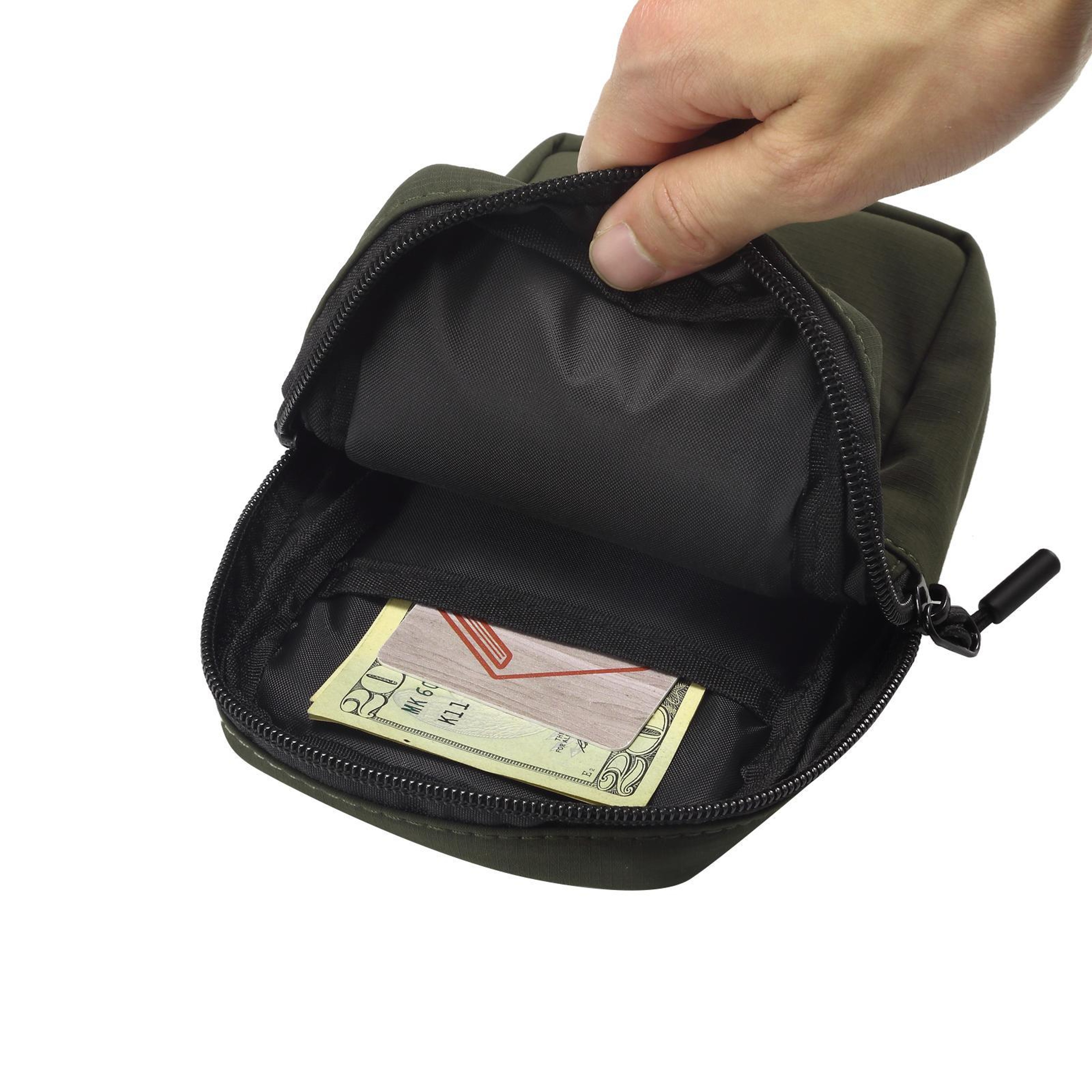 Nylon Portable Phone Pouch with Backpack Strap Attachment Light Green – view 5