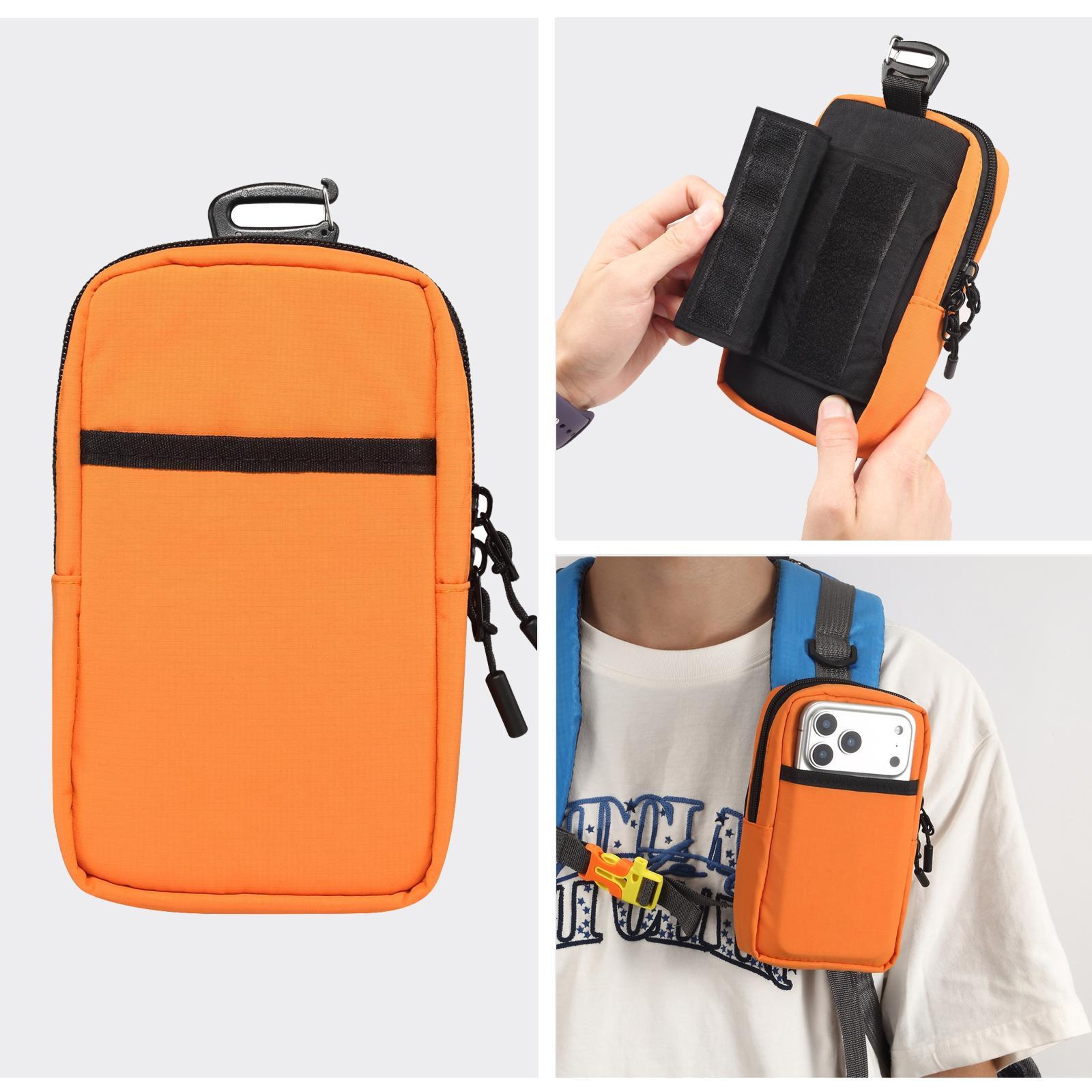 Nylon Portable Phone Pouch with Backpack Strap Attachment Light Green – view 10