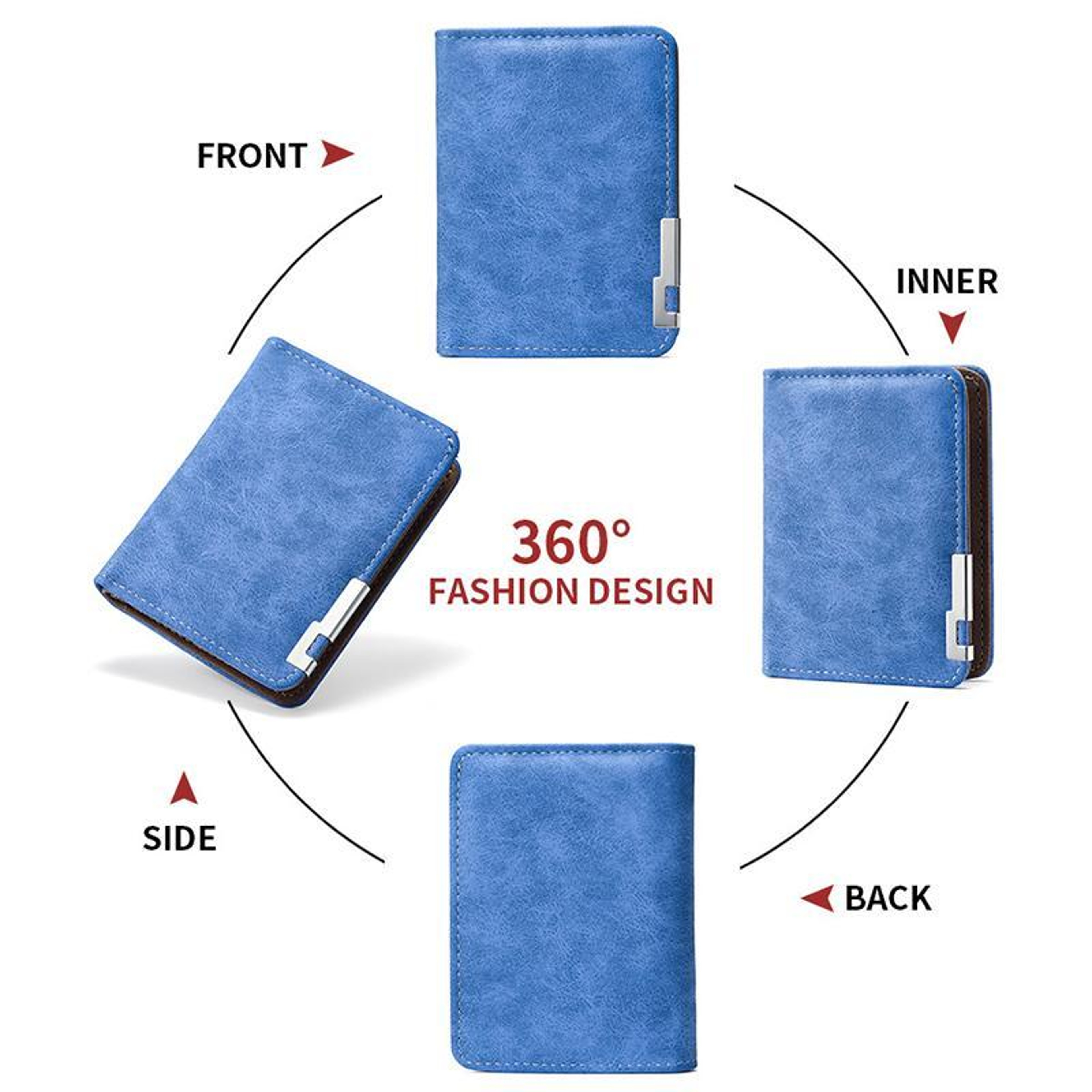 Retro Mens Blue Frosted PU Leather Bifold Wallet with Card Slots and ID Window – view 7