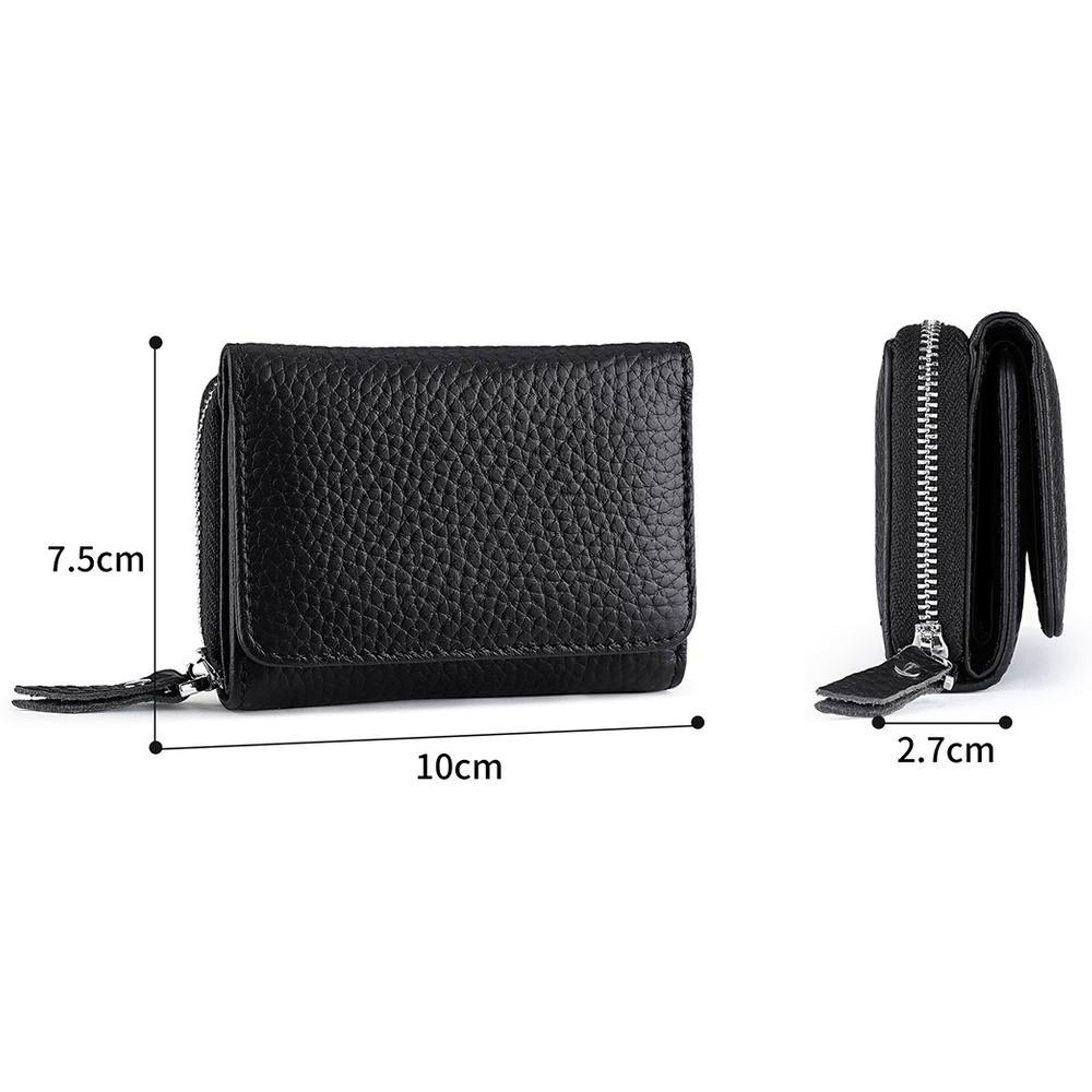 Genuine Leather Tri Fold RFID Wallet with Coin and Key Storage Black – view 9
