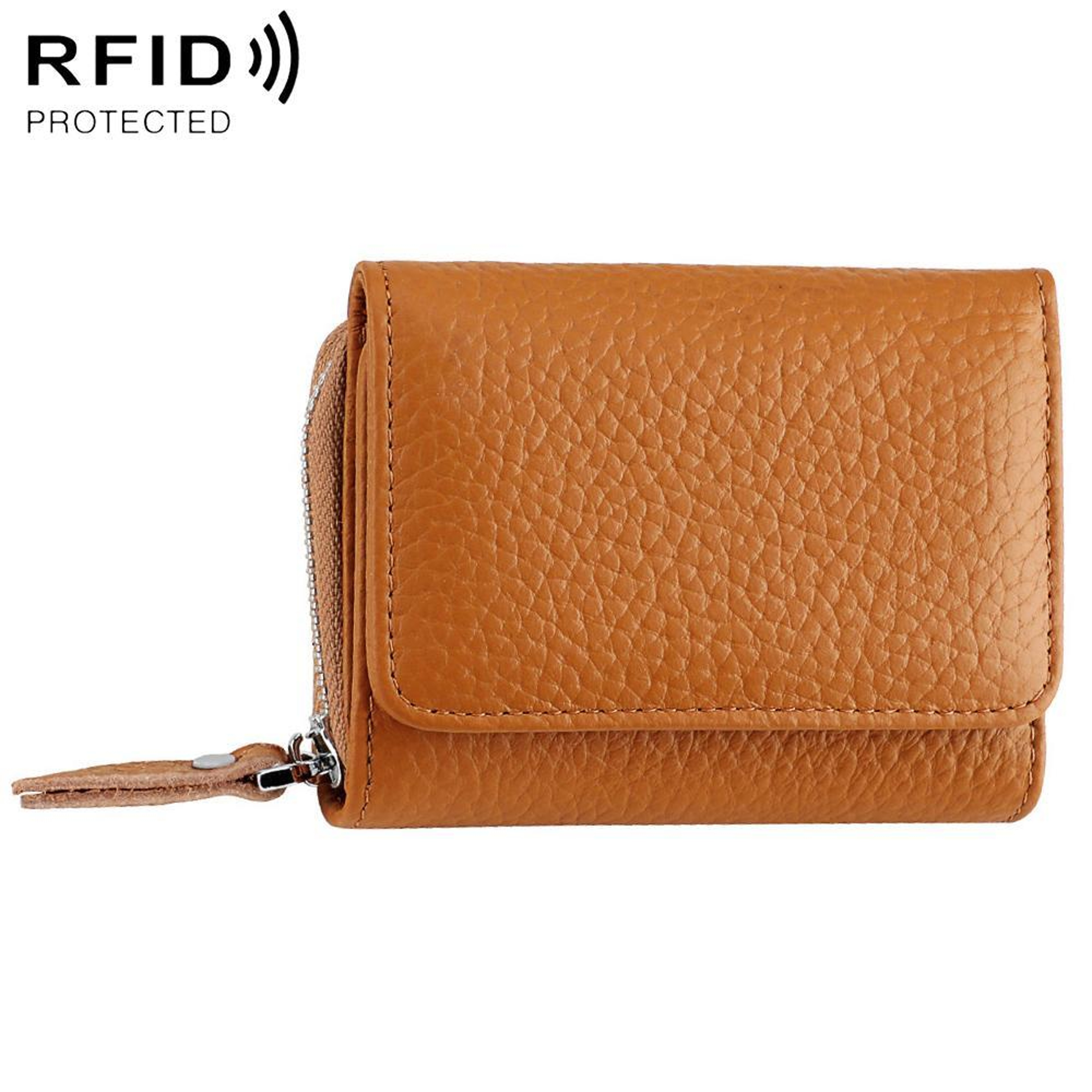 Genuine Leather Tri Fold RFID Wallet with Coin and Key Storage Black – view 21