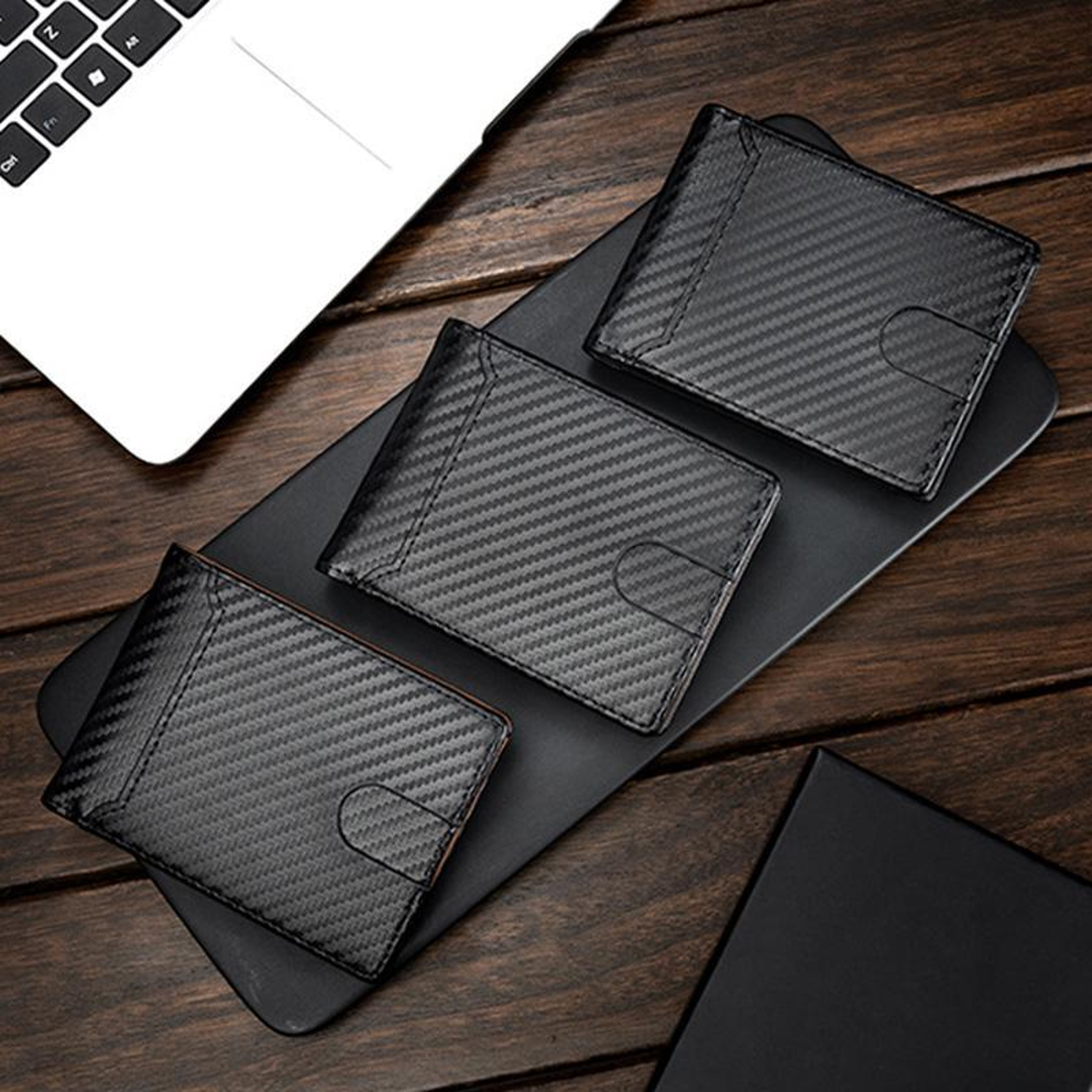 Mens Carbon Fiber Pattern Bifold Wallet with Multiple Card Slots Black – view 2