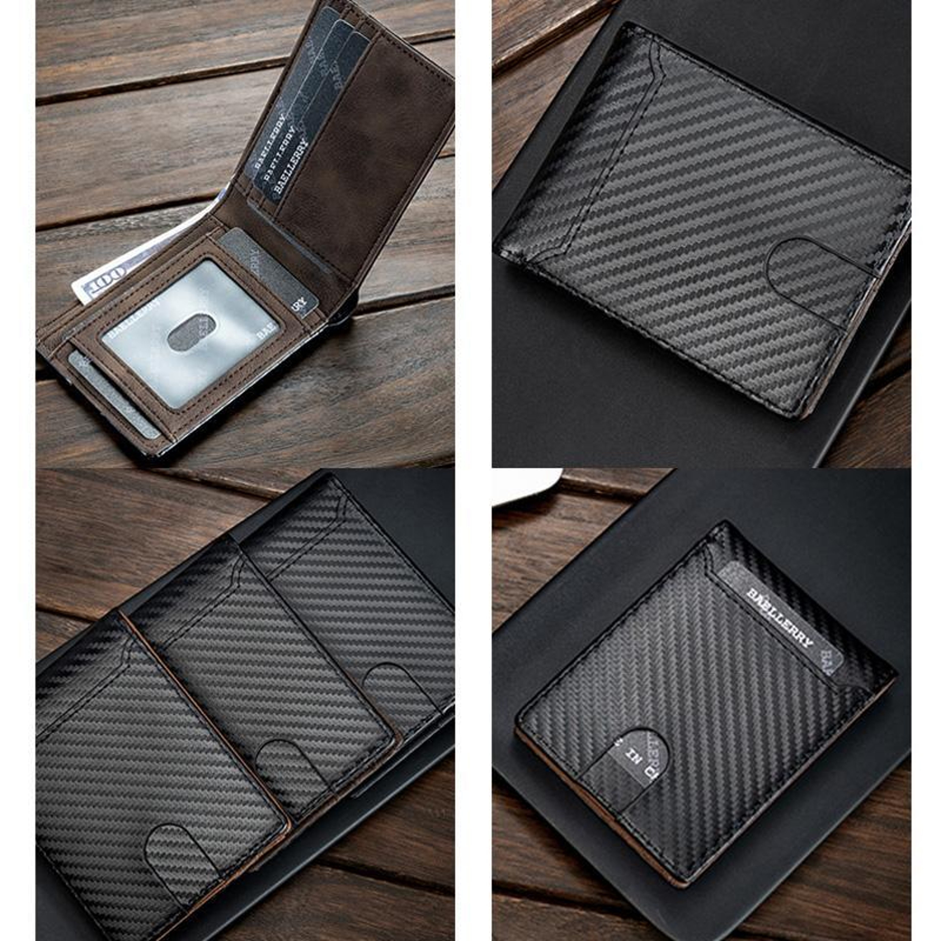 Mens Carbon Fiber Pattern Bifold Wallet with Multiple Card Slots Black – view 3