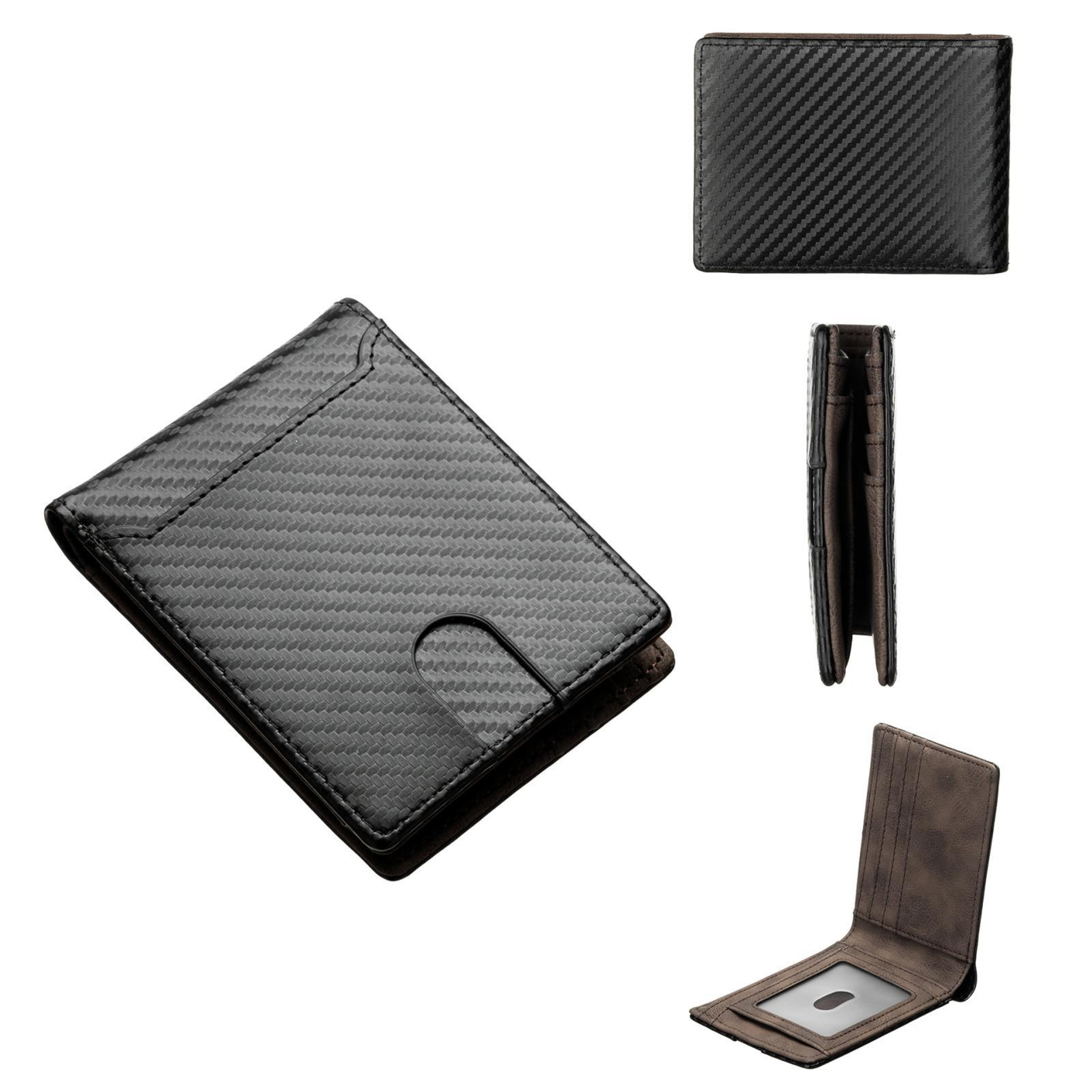 Mens Carbon Fiber Pattern Bifold Wallet with Multiple Card Slots Black – view 8