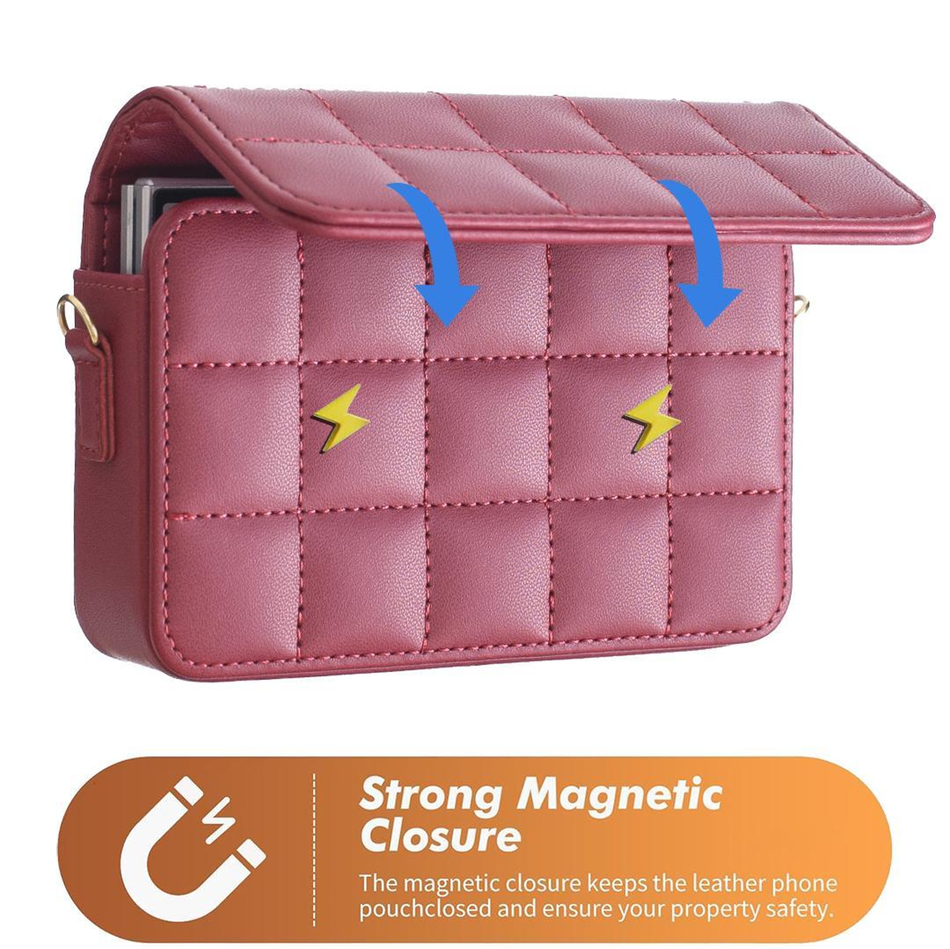 Checkered Crossbody Phone Bag with Adjustable Shoulder Strap Rose Red – view 5
