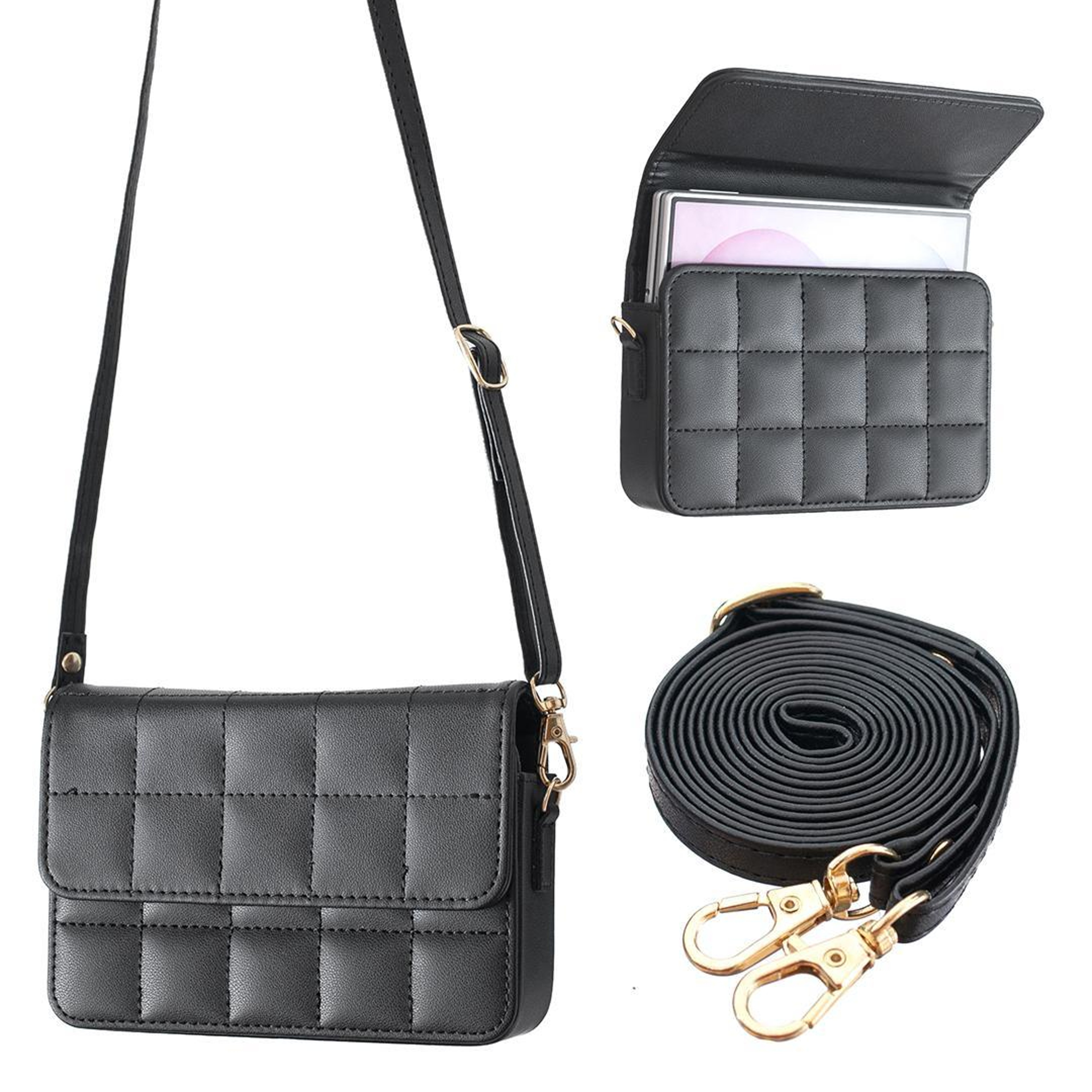 Checkered Crossbody Phone Bag with Adjustable Shoulder Strap Rose Red – view 9
