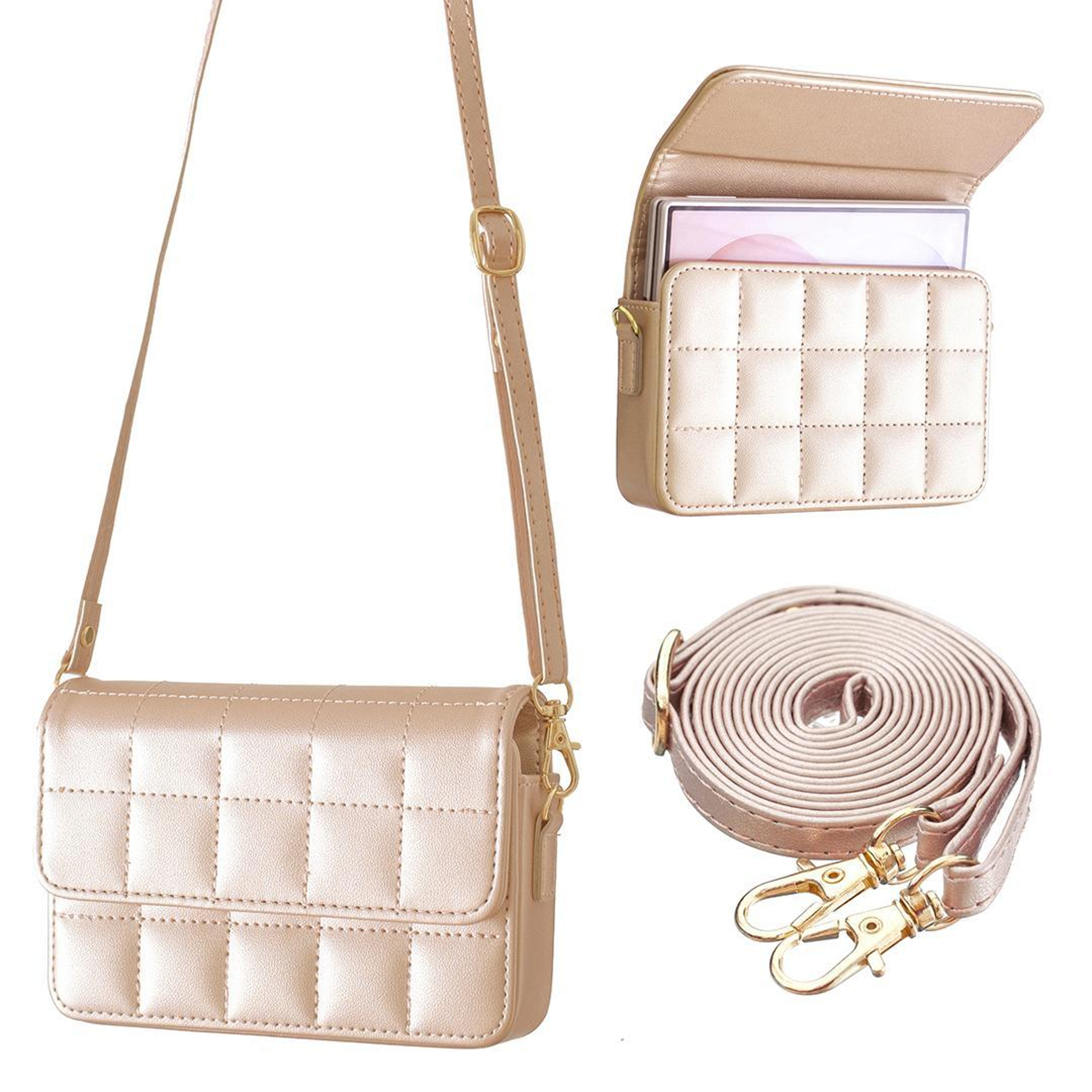 Checkered Crossbody Phone Bag with Adjustable Shoulder Strap Rose Red – view 12