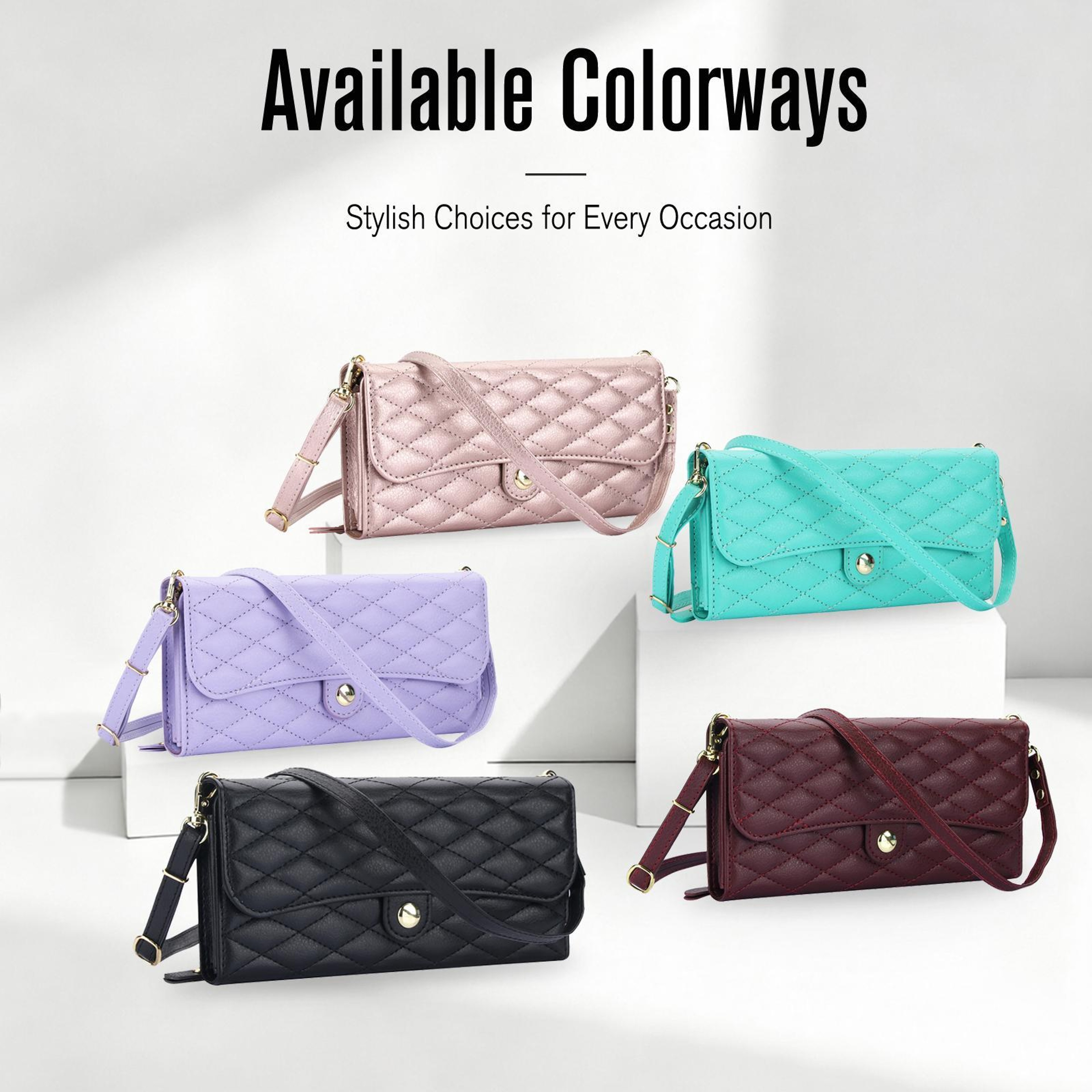 RFID Blocking Crossbody Phone Wallet with Quilted PU Leather Design Black – view 9