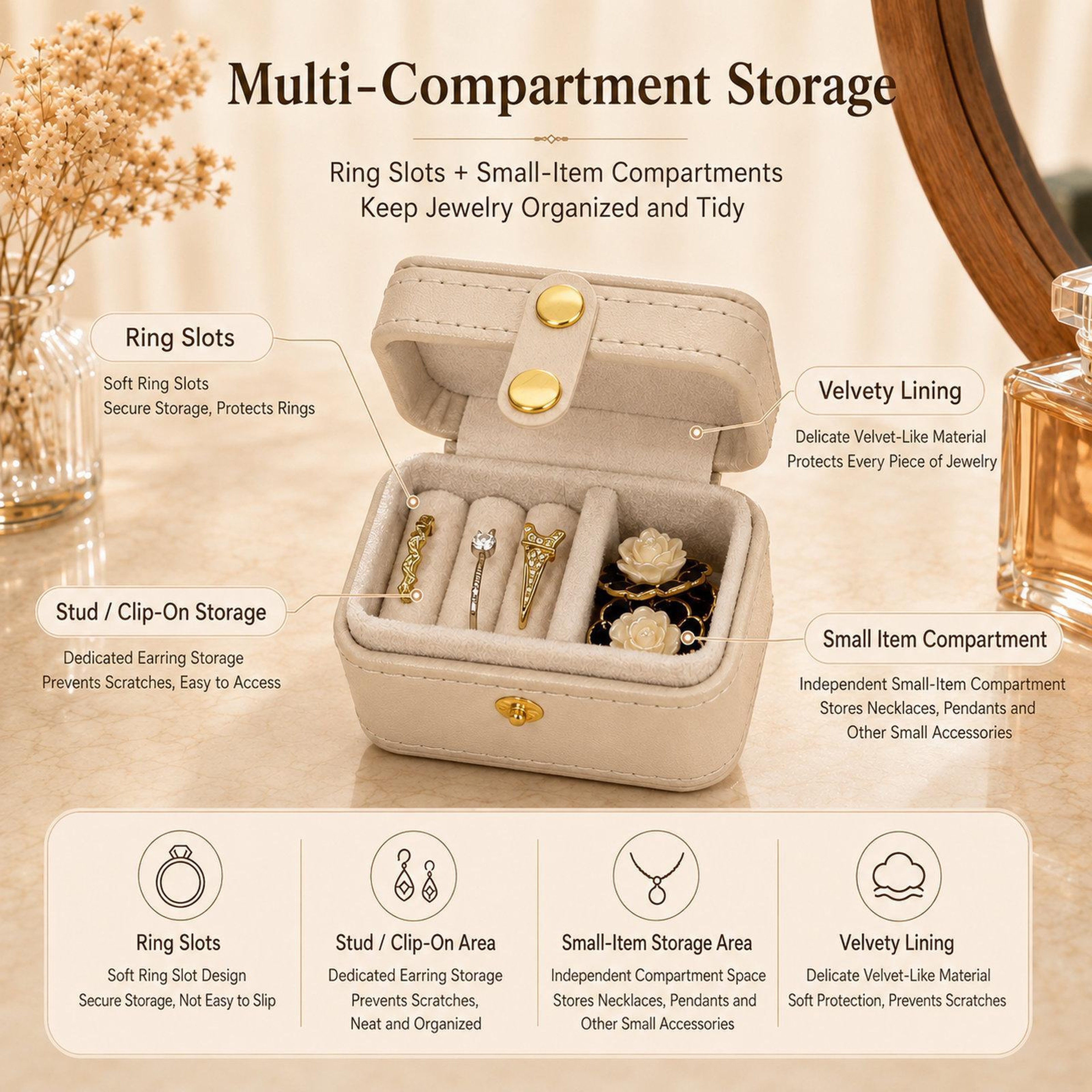Mini Travel Ring Box PU Leather Jewelry Organizer with Snap Closure Ink Green – view 3