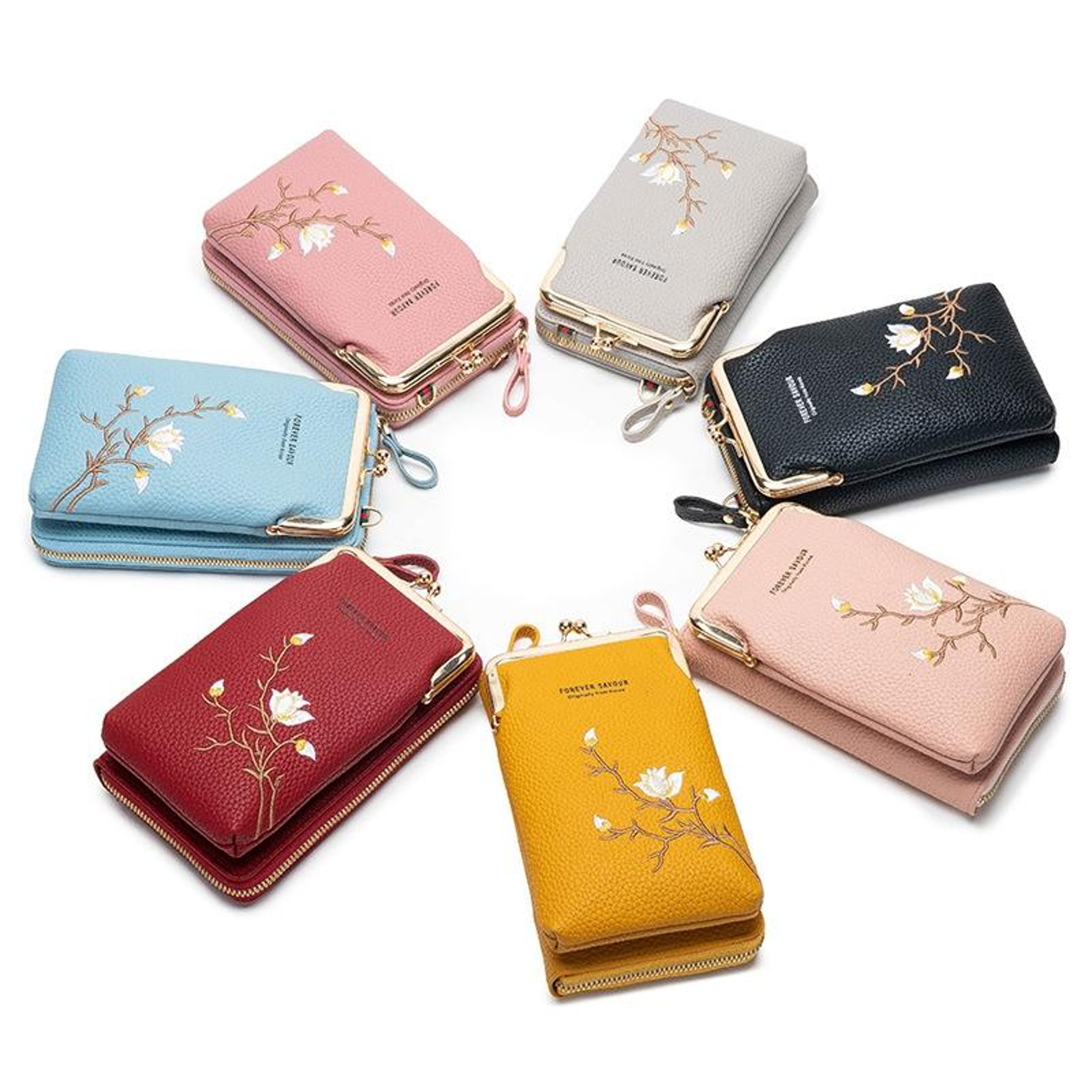 Mini Embroidered Crossbody Phone Bag With Multi Compartment Design Gray 1