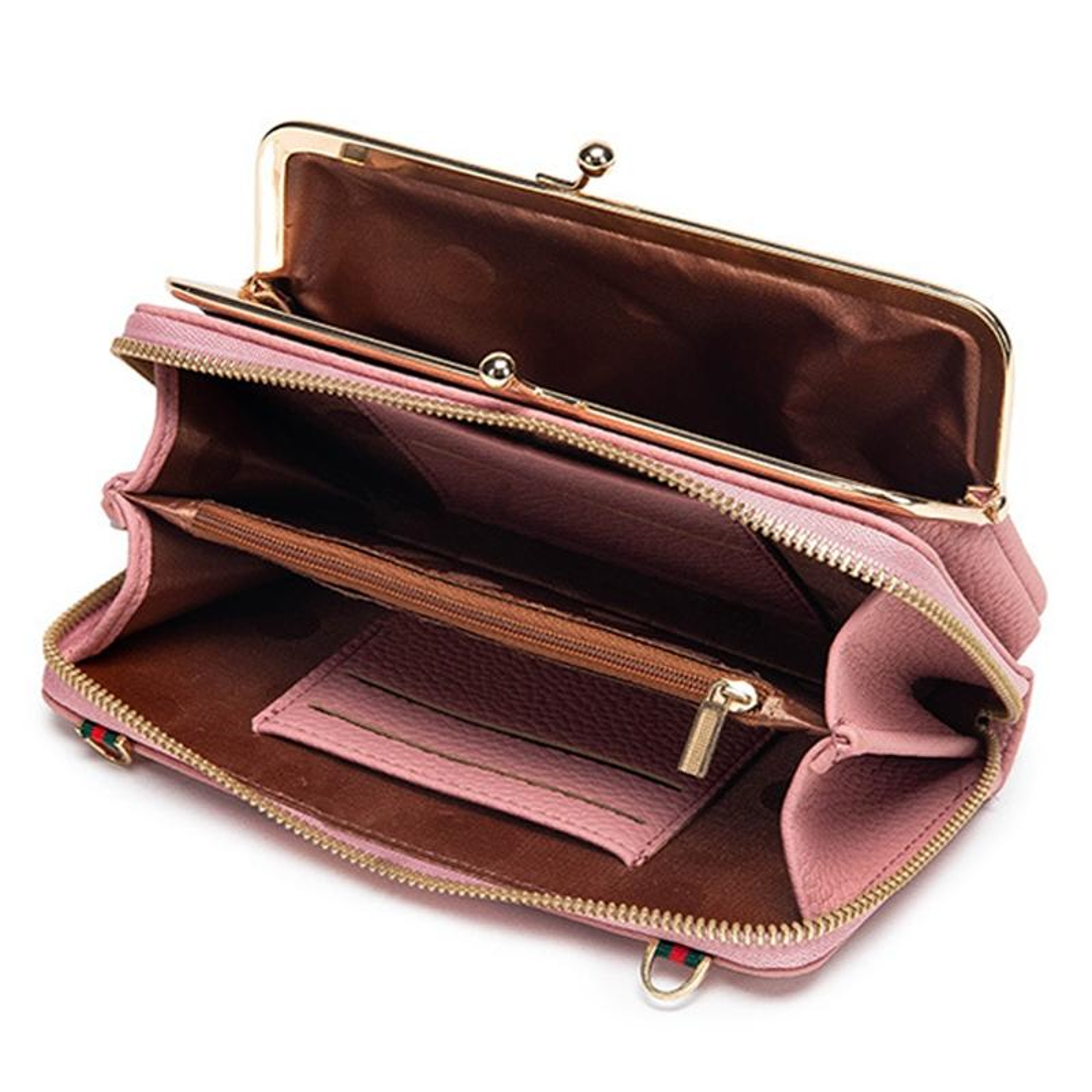 Embroidered Crossbody Phone Bag with Zipper and Multi Compartment Wallet Wine Red – view 4