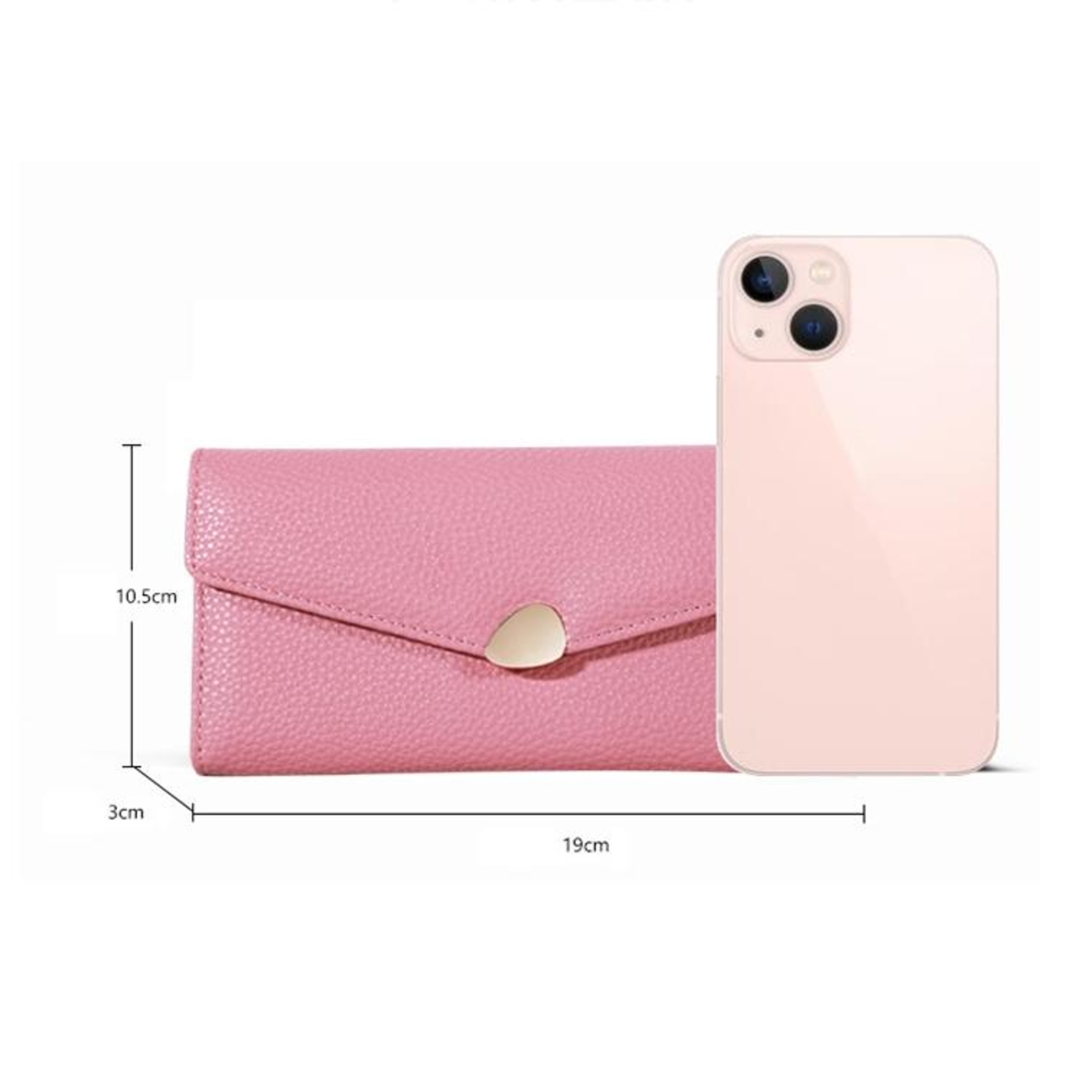 Large Capacity Litchi Pattern PU Wallet Phone Bag with Multiple Compartments Pink – view 3