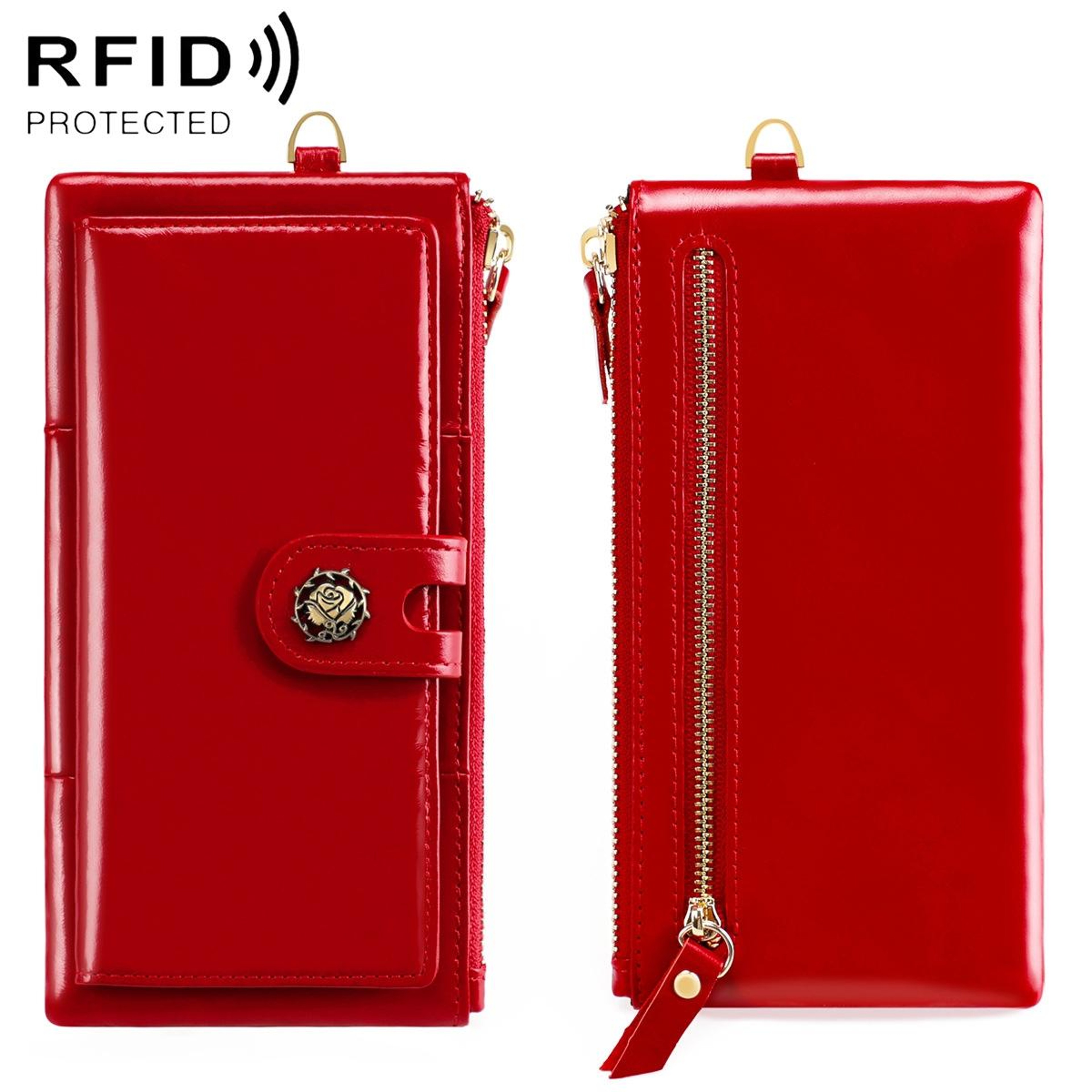 Womens RFID Blocking Genuine Leather Wallet with Zipper and Buckle Closure Purple – view 8