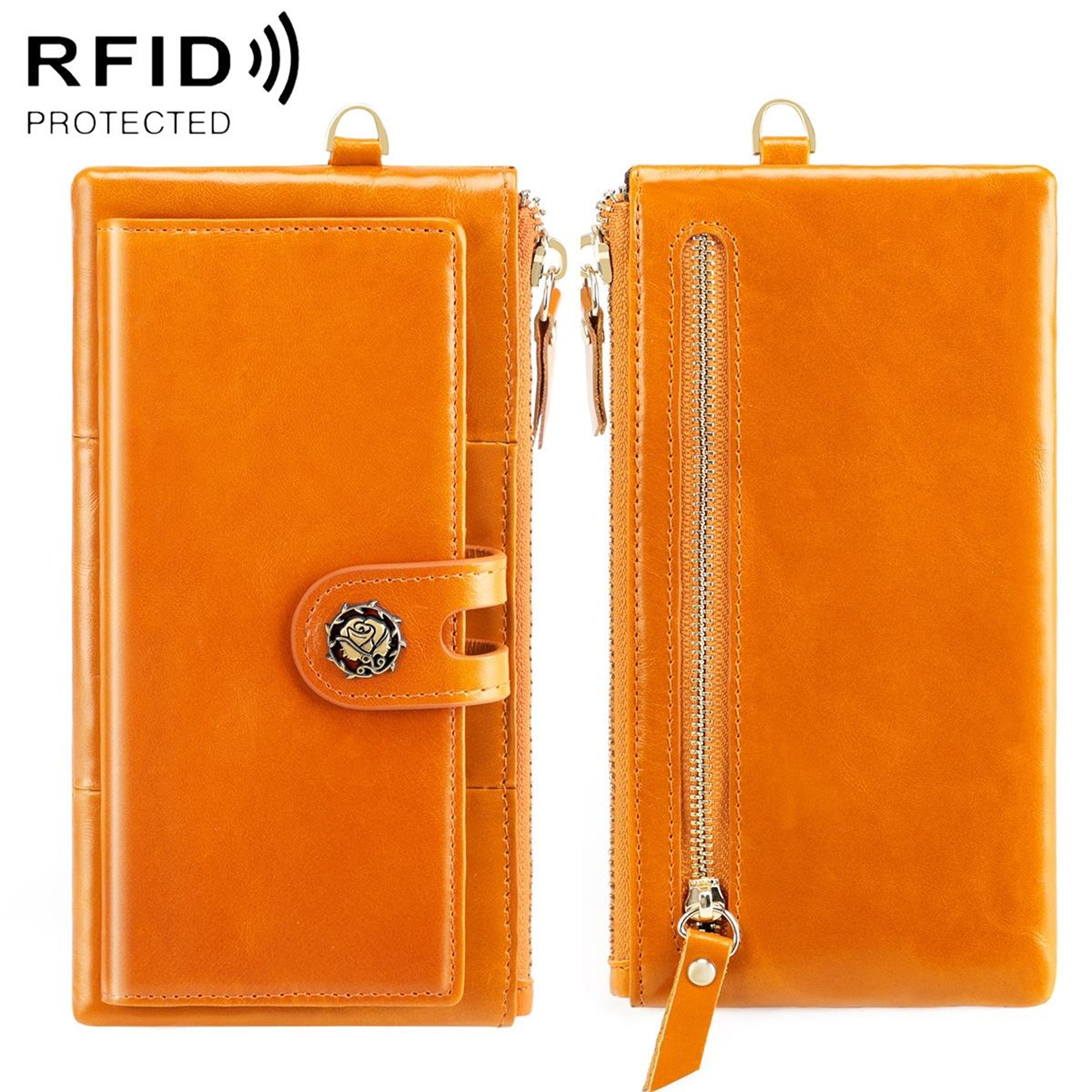 Womens RFID Blocking Genuine Leather Wallet with Zipper and Buckle Closure Purple – view 11