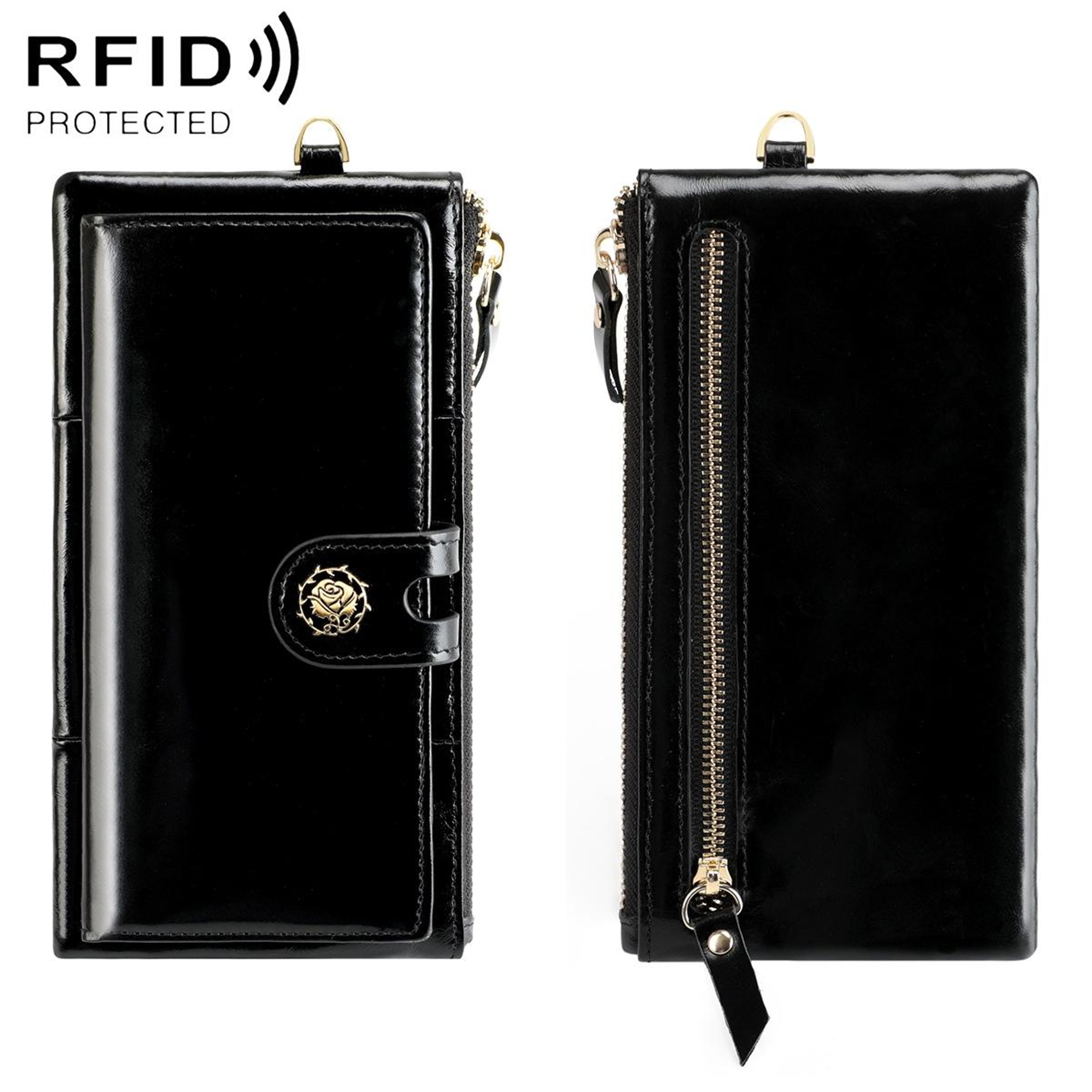 Womens RFID Blocking Genuine Leather Wallet with Zipper and Buckle Closure Purple – view 12