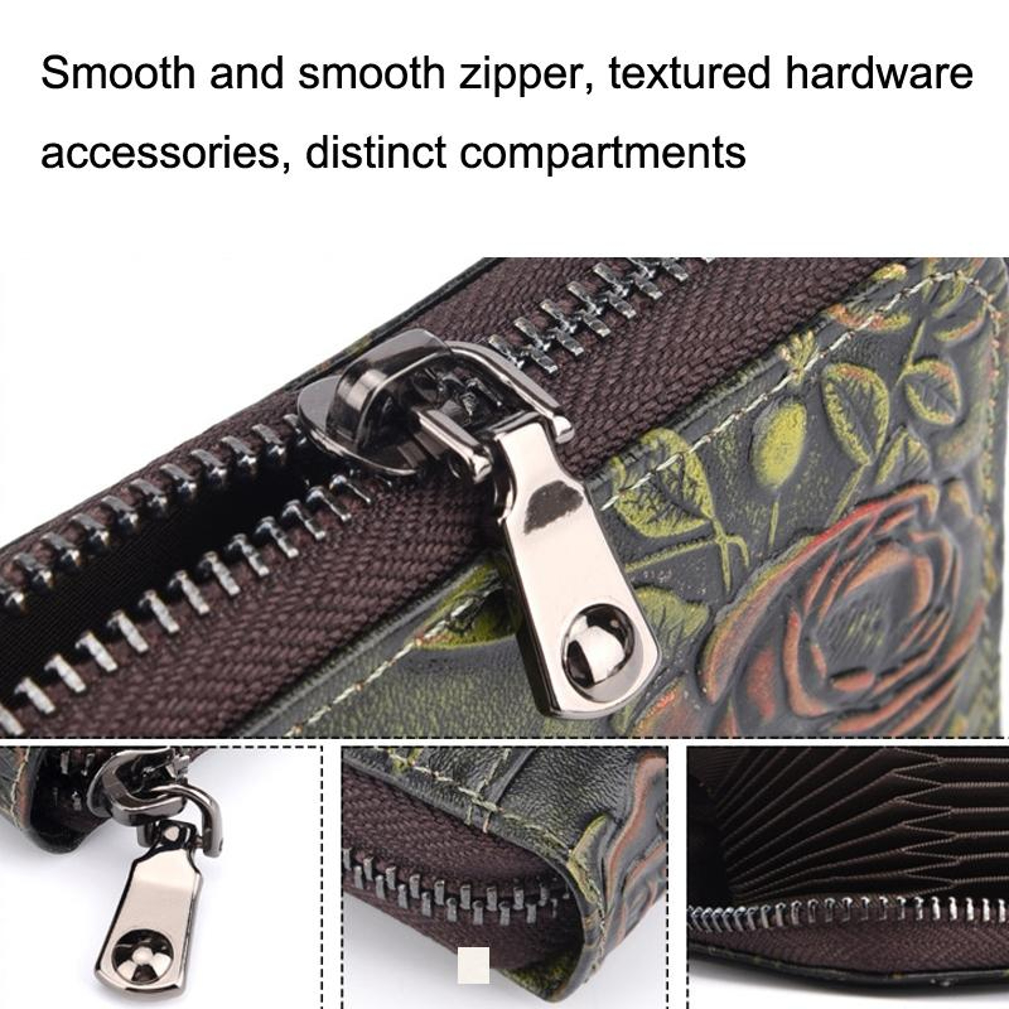 Womens Leather Zipper Card Holder Wallet with 12 Card Slots Silver – view 4