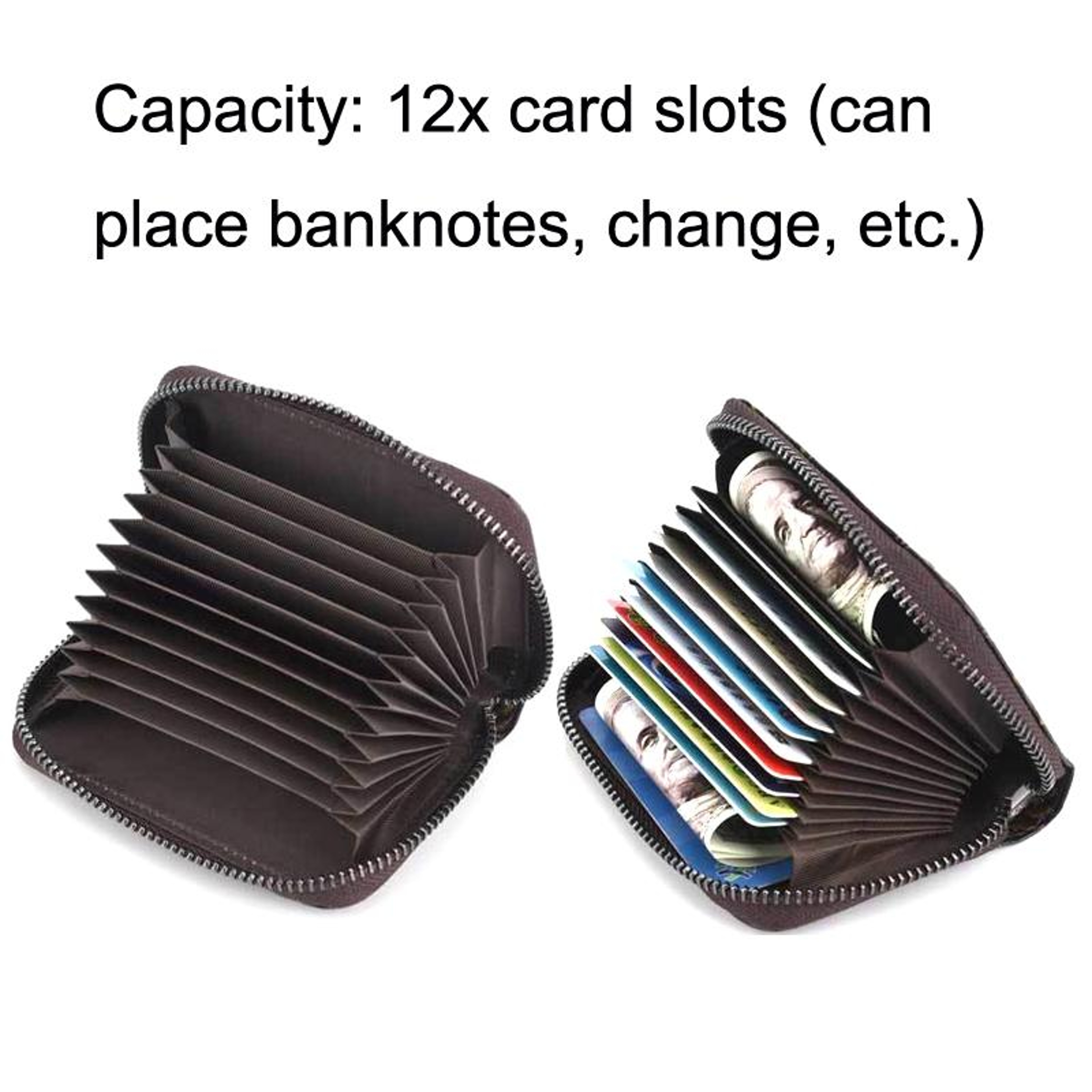 Womens Leather Zipper Card Holder Wallet with 12 Card Slots Silver – view 5