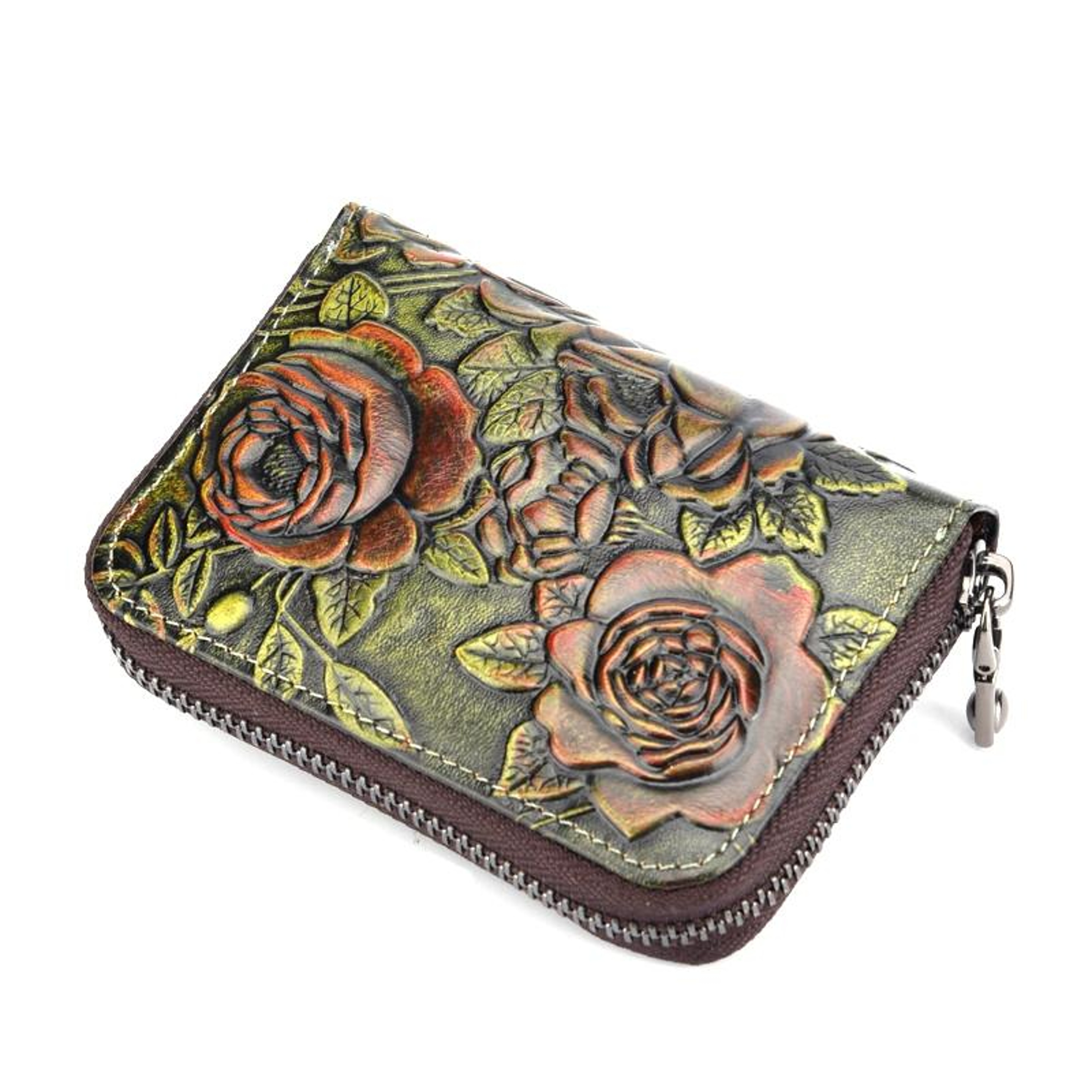 Womens Leather Zipper Card Holder Wallet with 12 Card Slots Silver – view 8
