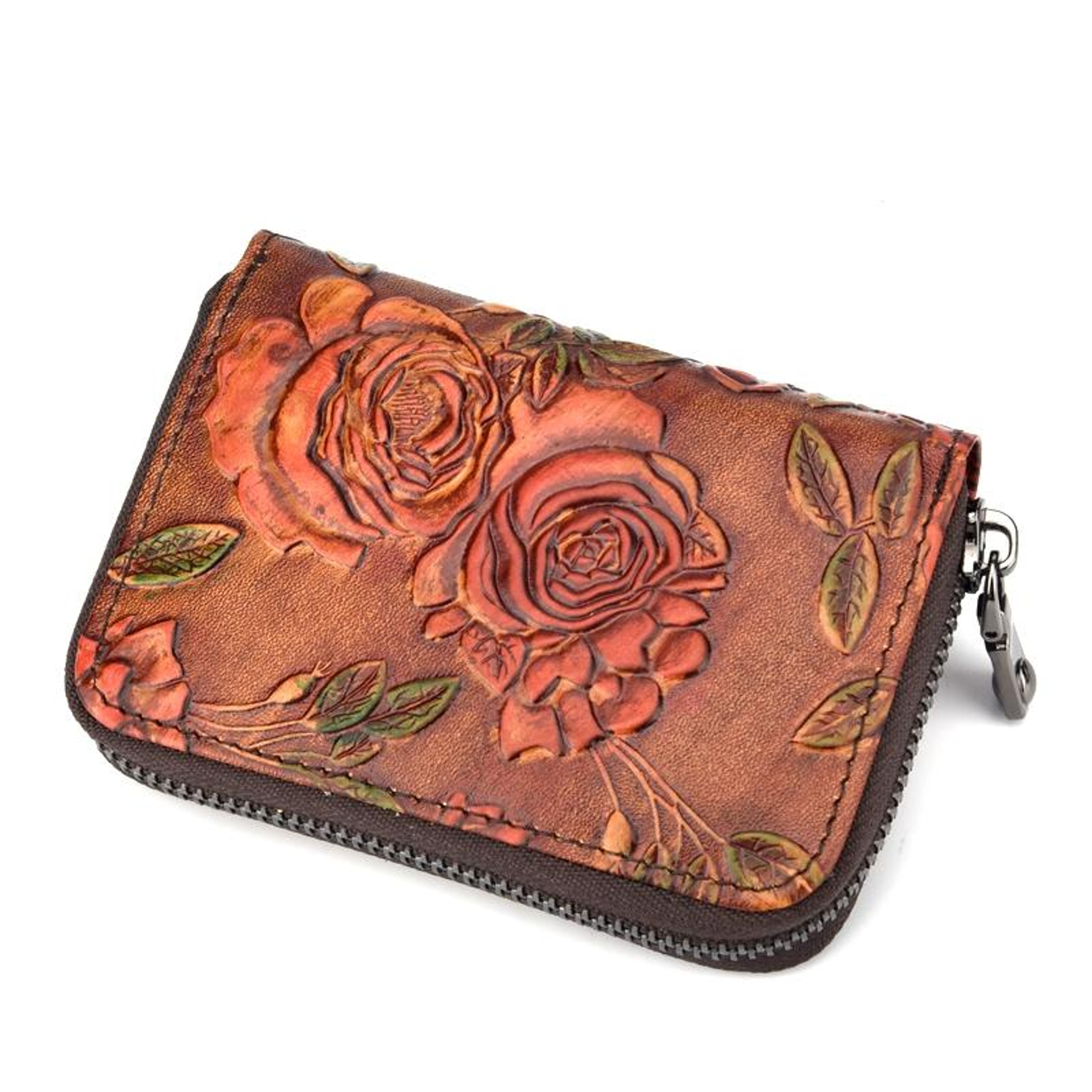 Womens Leather Zipper Card Holder Wallet with 12 Card Slots Silver – view 9