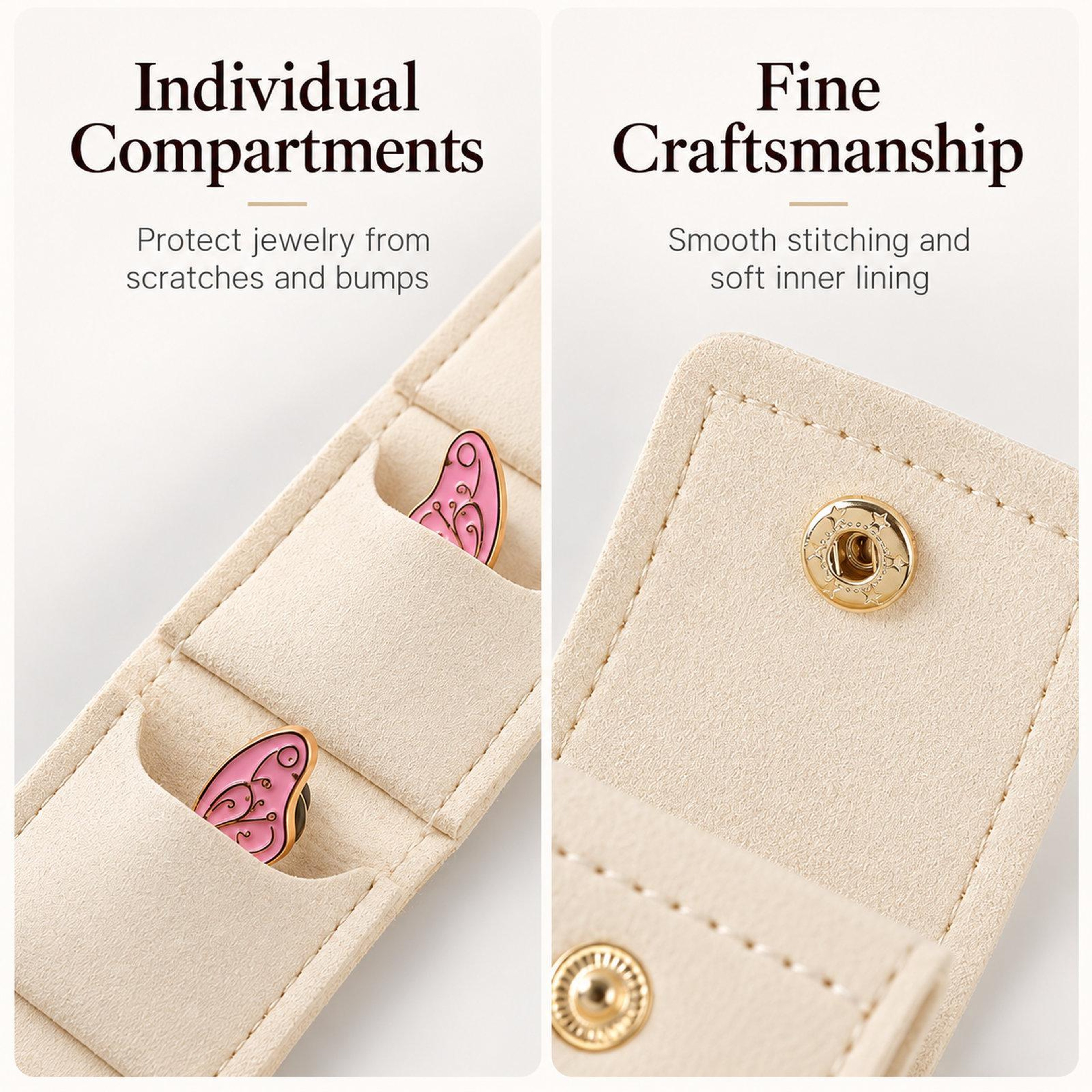 Mini Travel Jewelry Pouch with 4 Compartments and Snap Closure Pink – view 5
