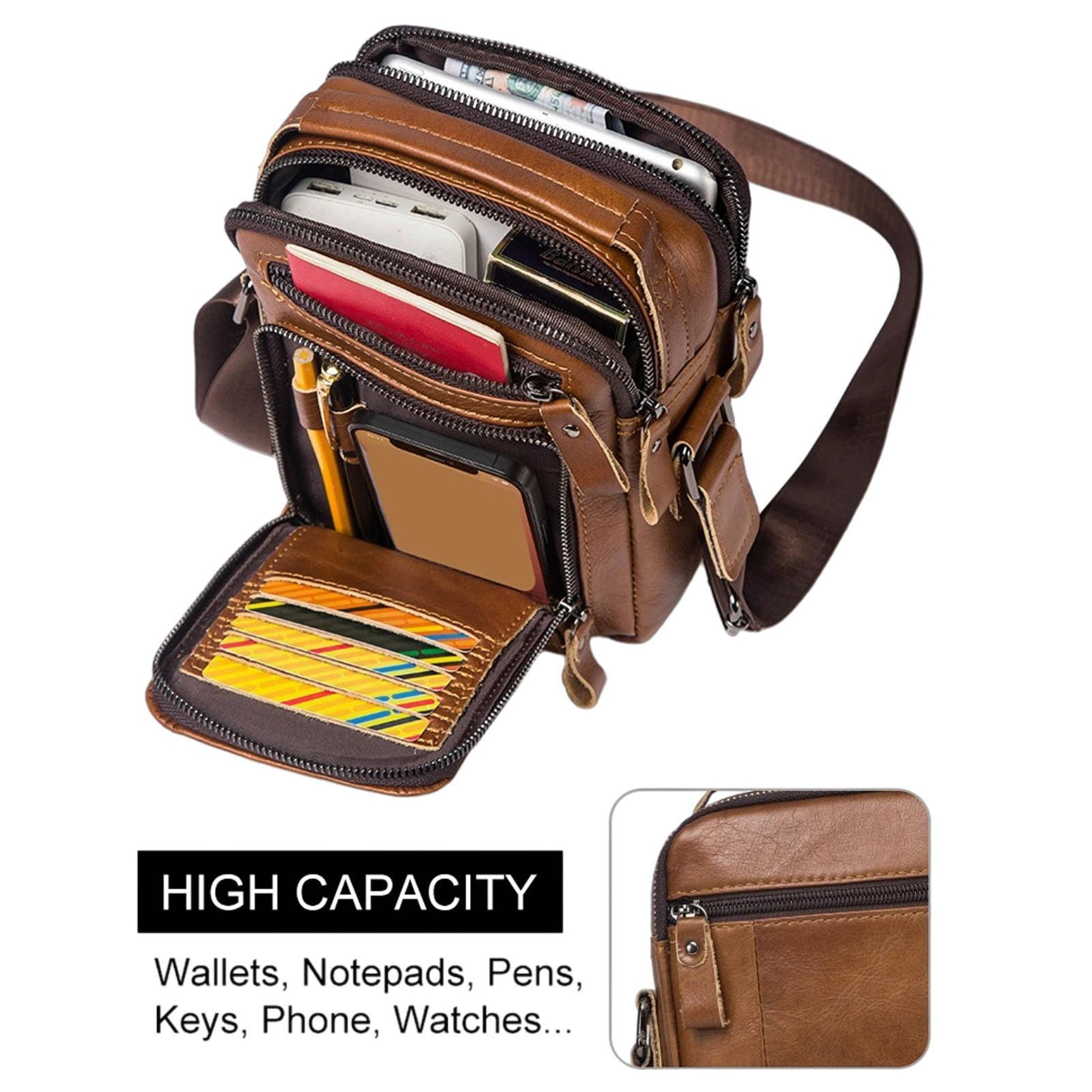 Vintage Leather Mens Crossbody Shoulder Bag with Adjustable Strap Light Brown – view 4