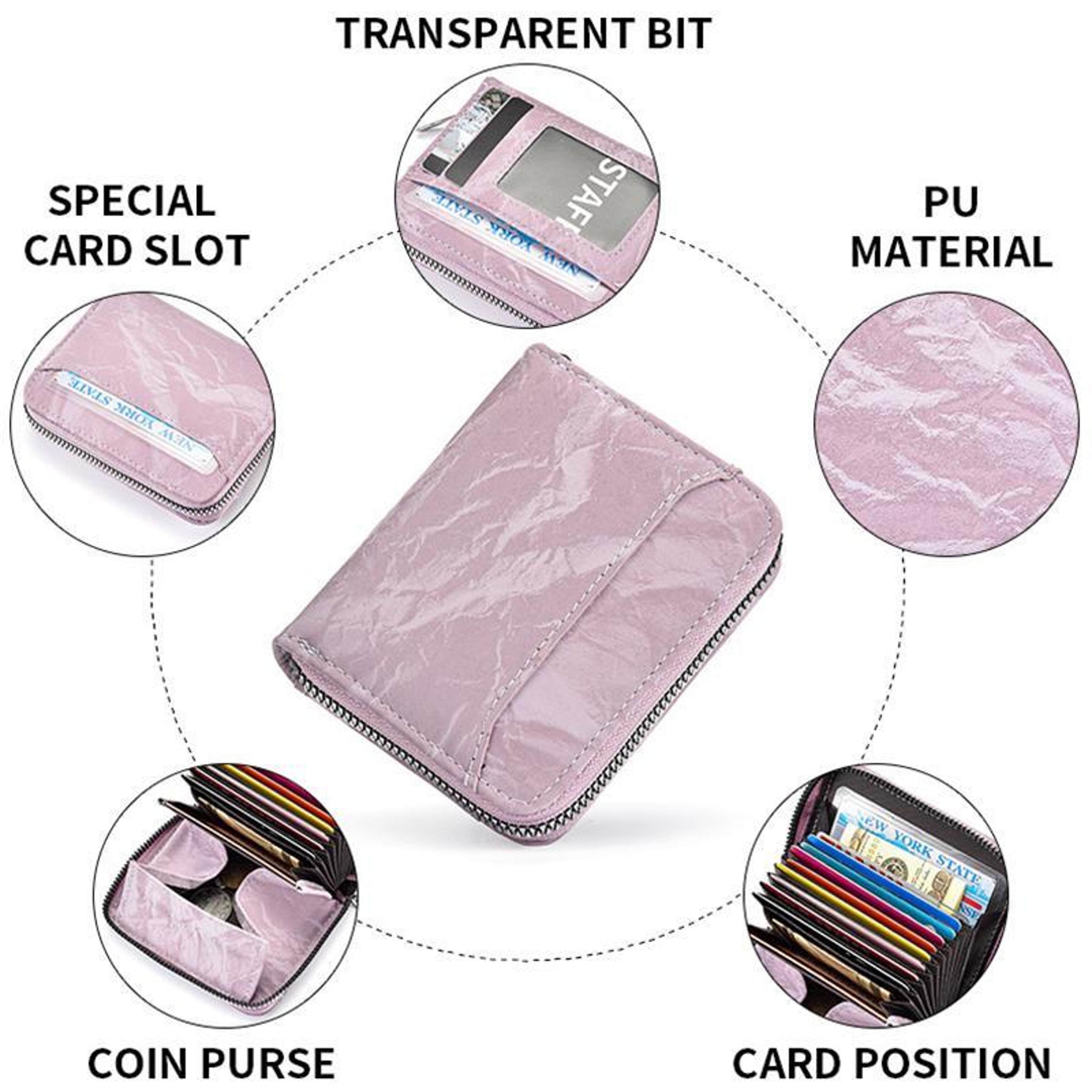 Retro Accordion Card Holder Wallet with Zipper in Peach Red – view 6