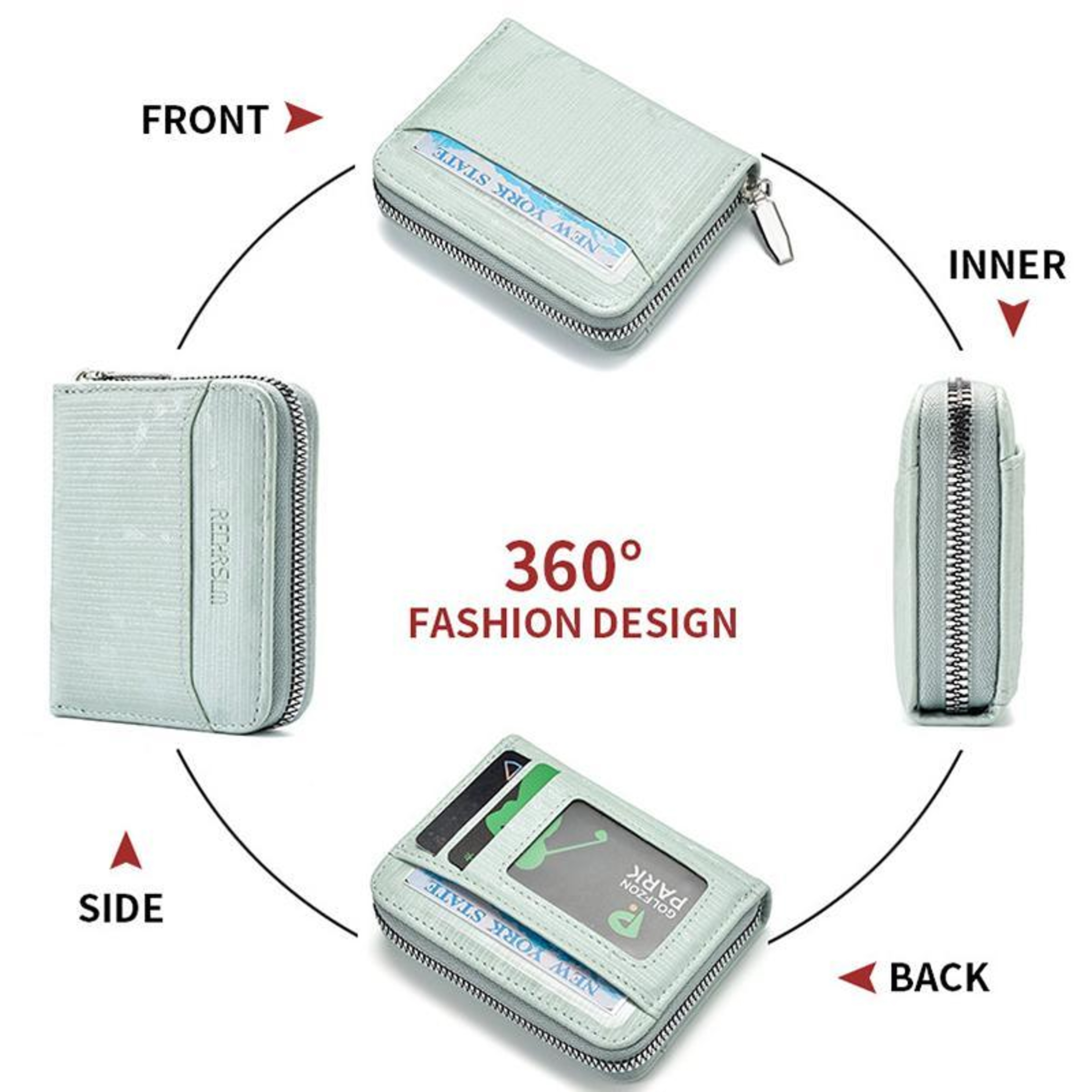 Compact PU Leather Zipper Wallet with Coin Pocket and Multi Card StoragePink – view 10