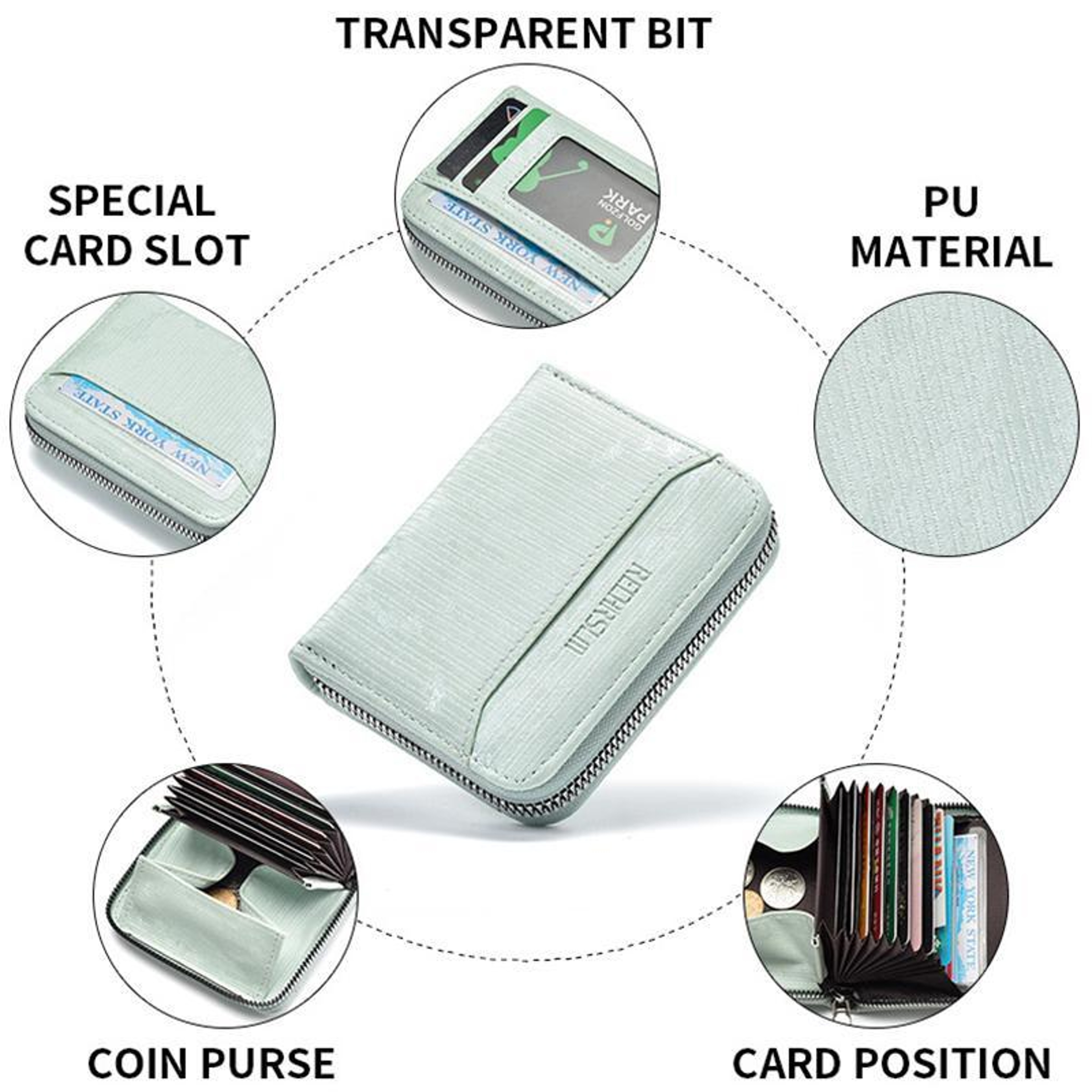 Compact PU Leather Zipper Wallet with Coin Pocket and Multi Card StoragePink – view 9