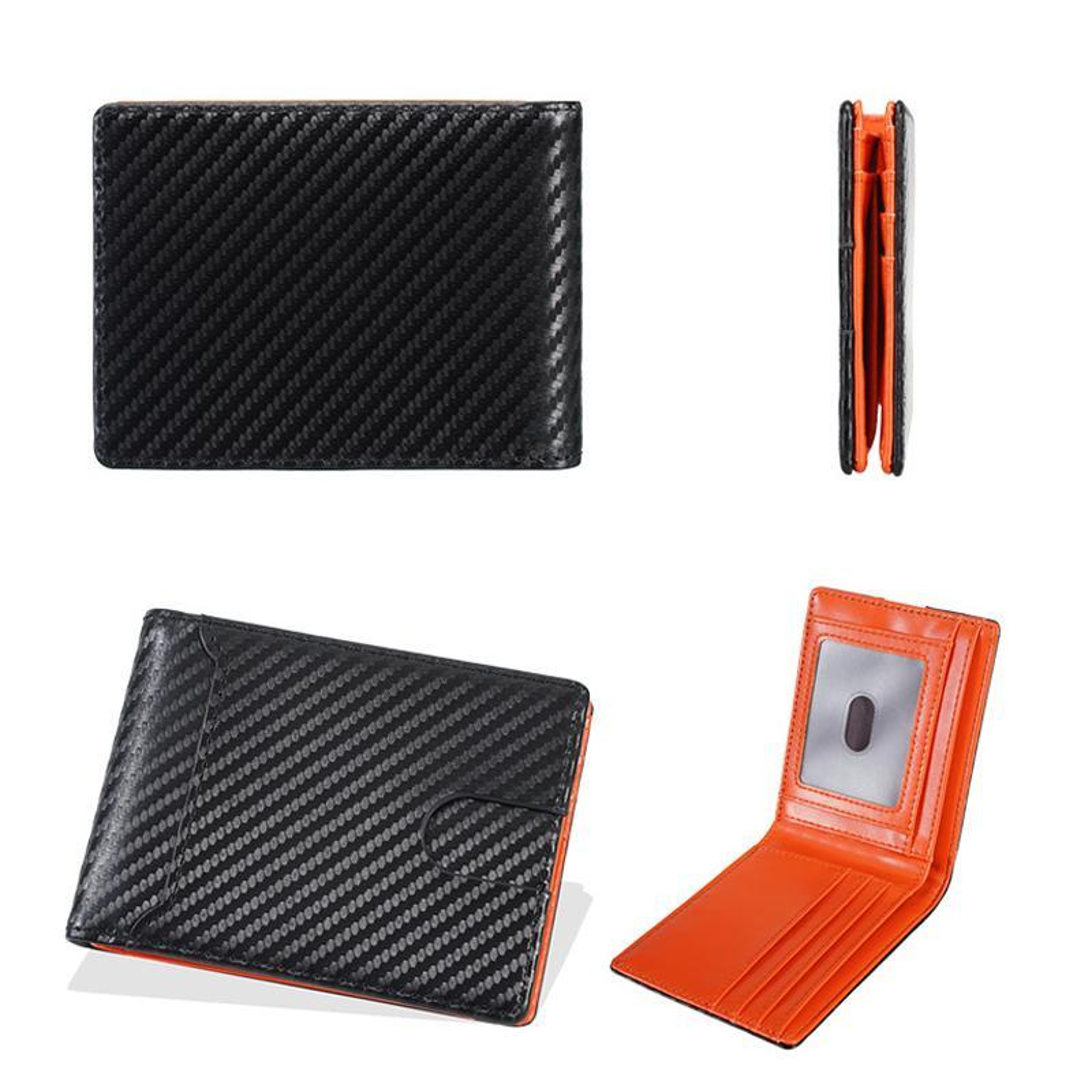 Mens Minimalist PU Card Holder Wallet with Multiple Card Slots Black and Orange – view 8