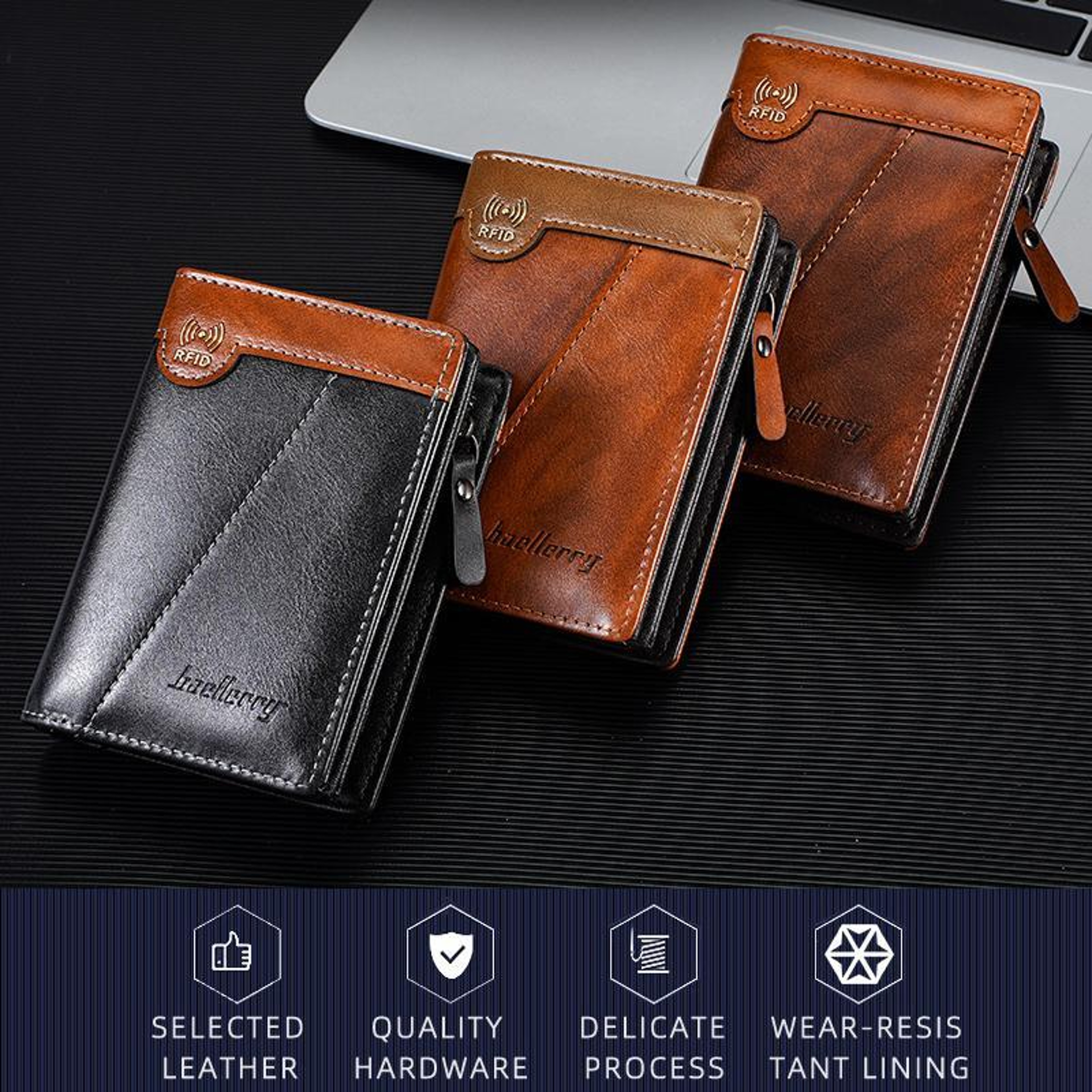Mens Compact PU Leather Wallet with Multi Card Slots and Zipper Closure – view 2