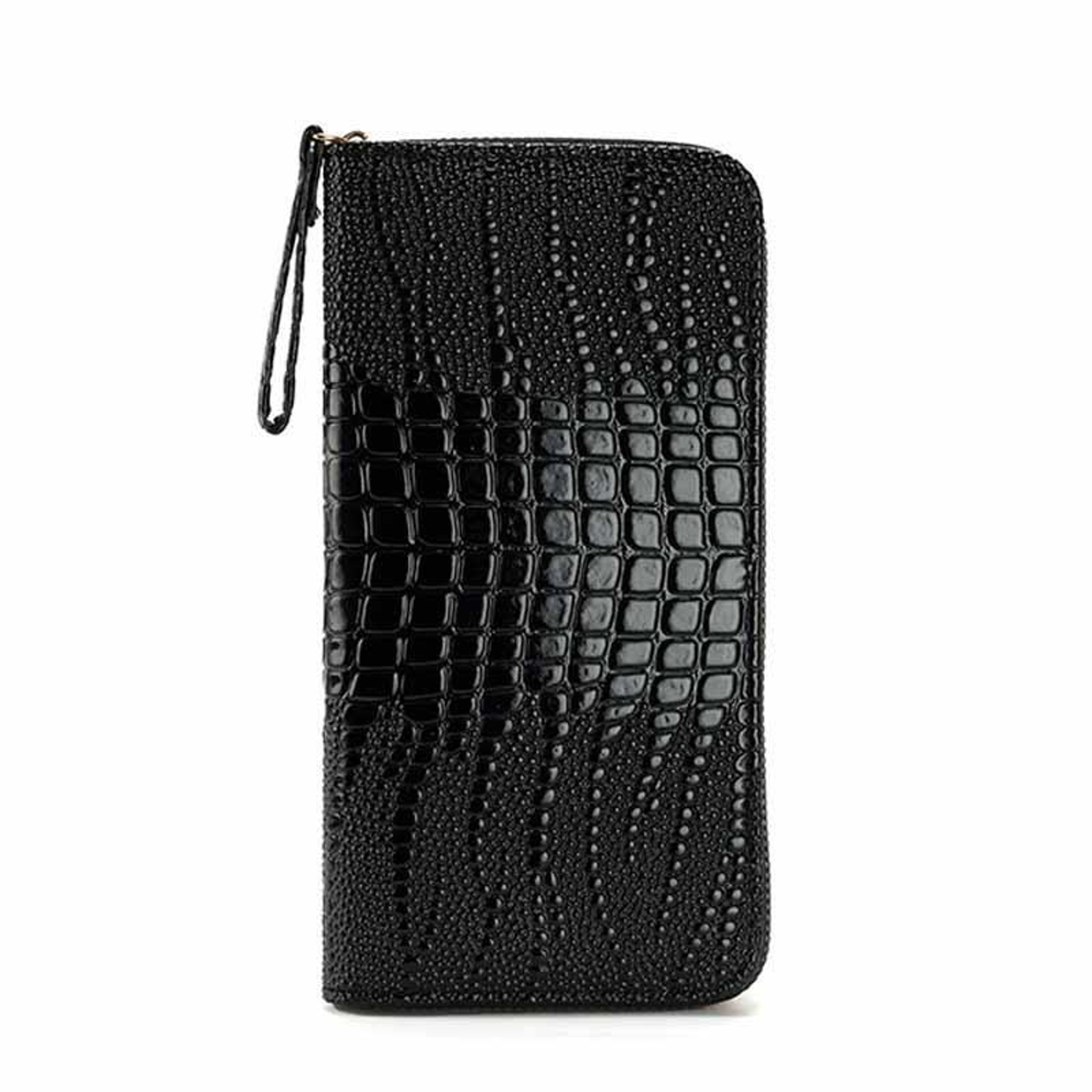 Womens Alligator Pattern Wallet with Multi Card Slots and Wristlet Clutch Black – view 1