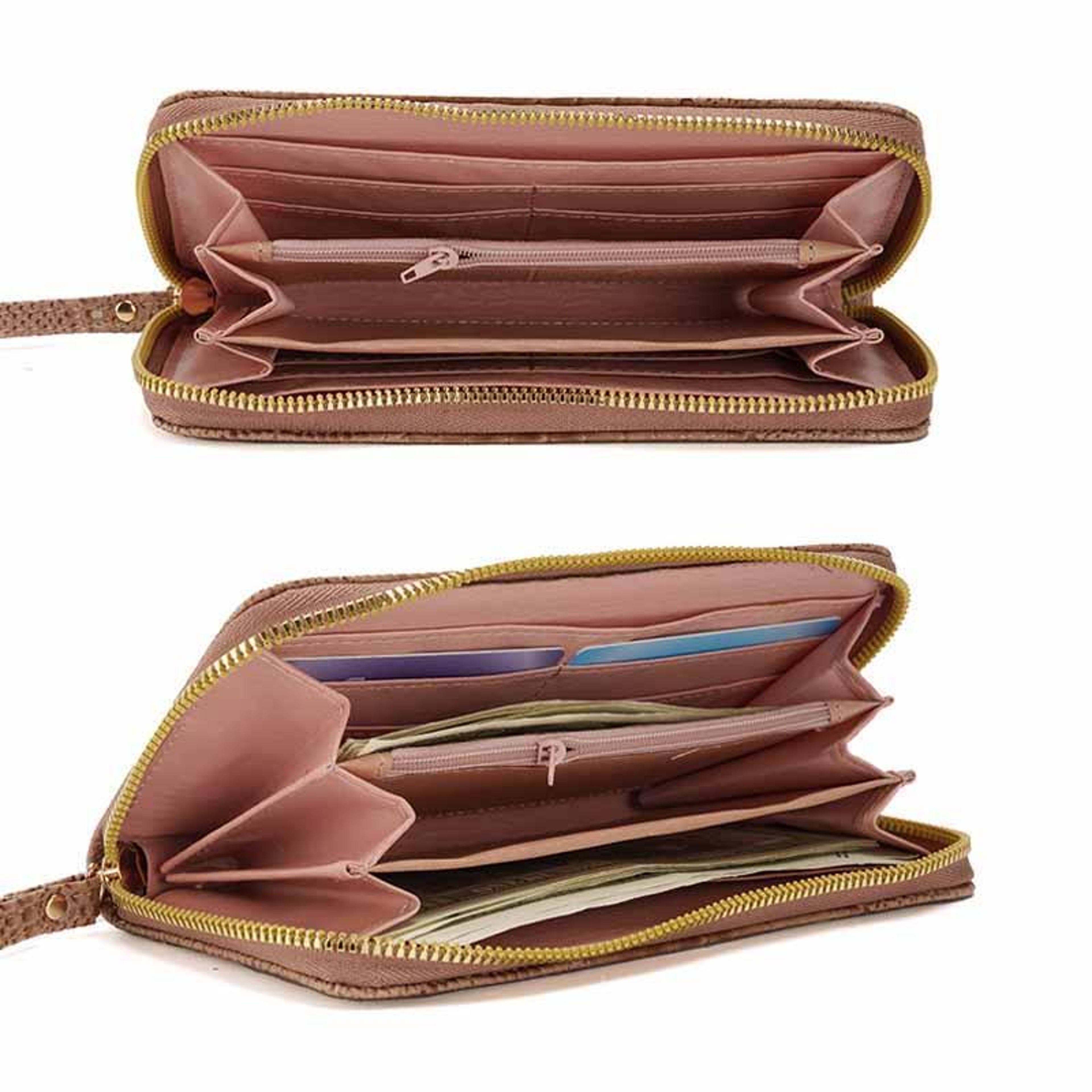 Womens Alligator Pattern Wallet with Multi Card Slots and Wristlet Clutch Black – view 4