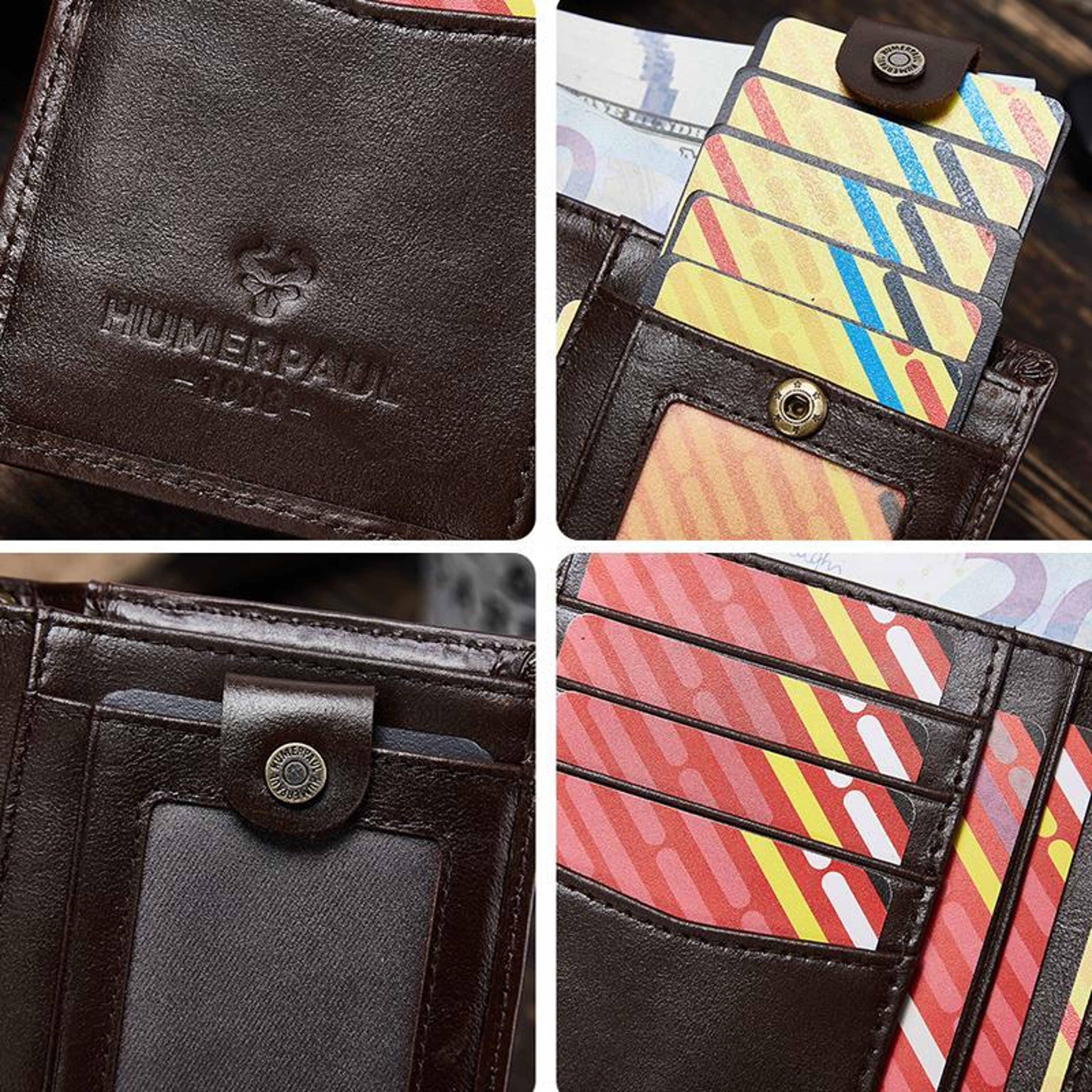 Leather RFID Card Holder Wallet with AirTag Compatible Tracker Slot Green – view 5