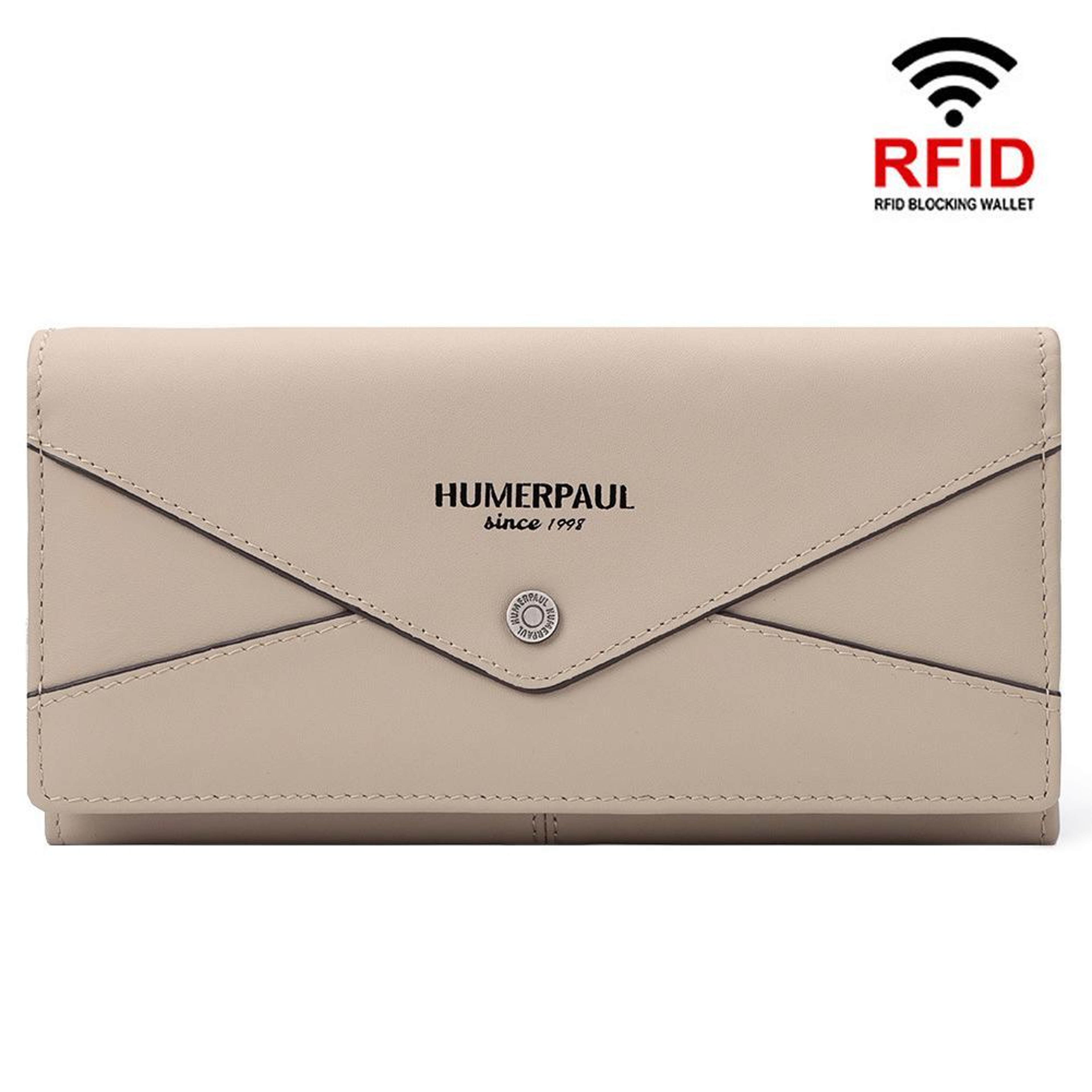 Womens Beige Leather RFID Long Wallet with Multi Card Holder – view 8