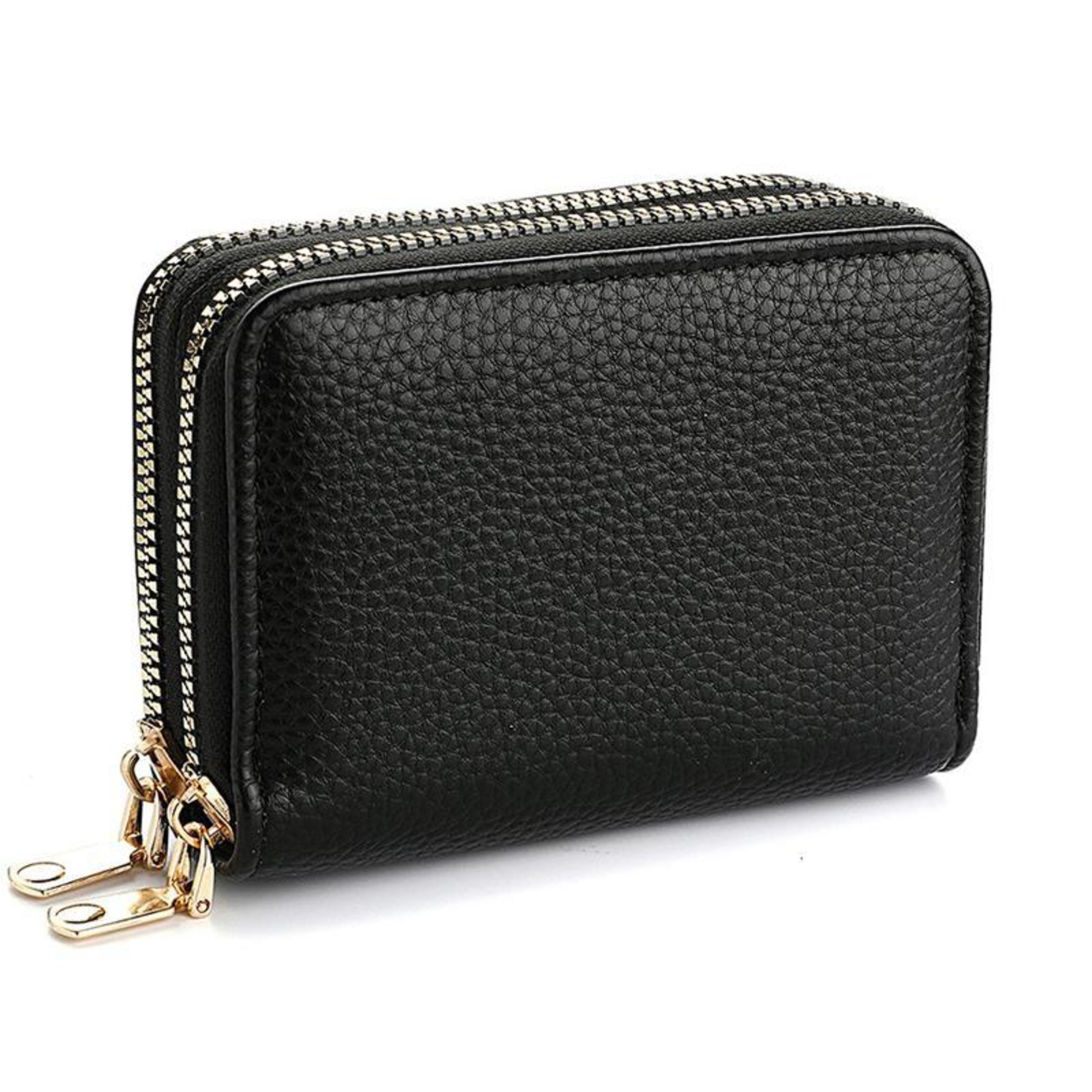 Double Zipper PU Leather Card Holder Wallet with Multi Card Storage Black – view 4