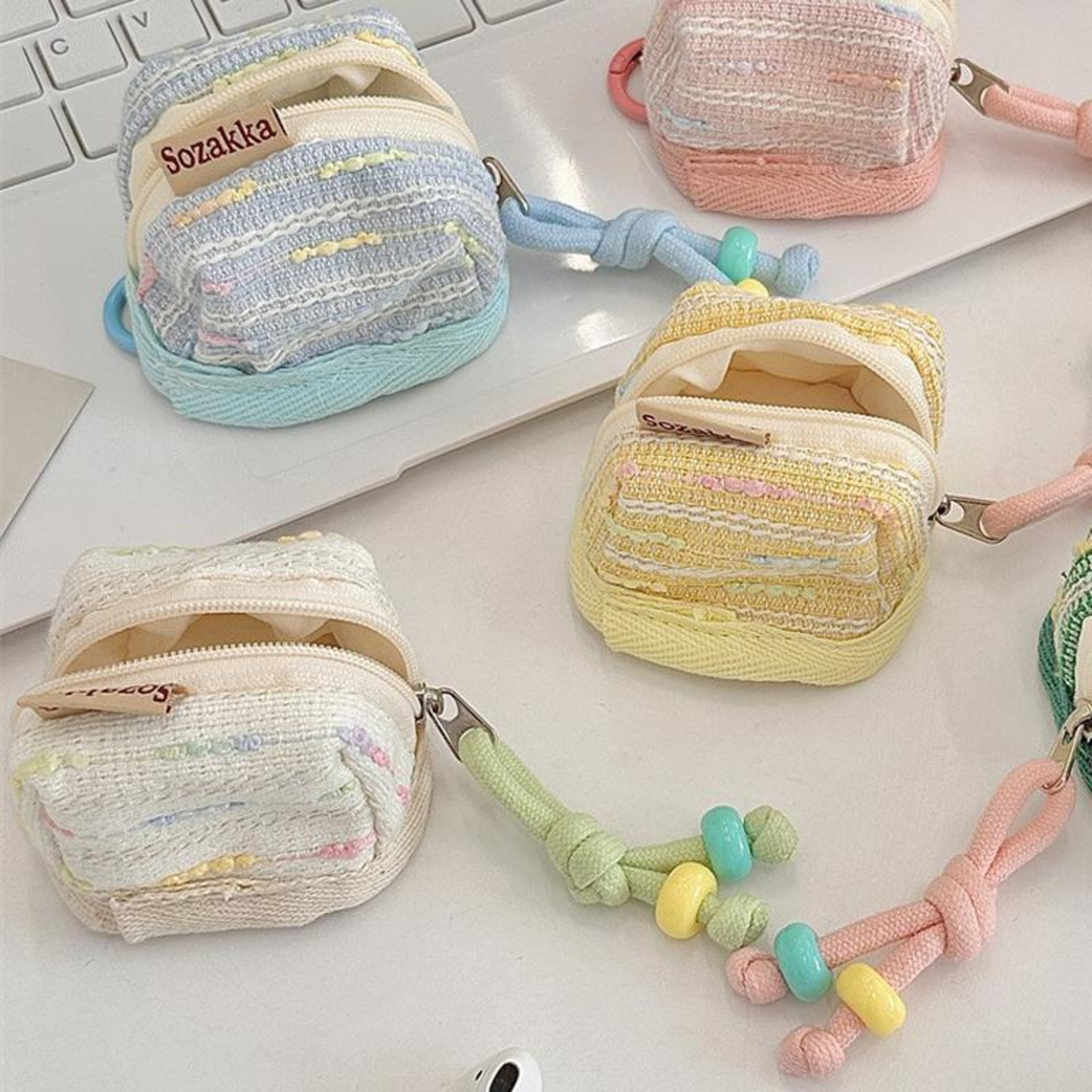 Cute Soft Bluetooth Earphone Storage Pouch in Beige – view 4