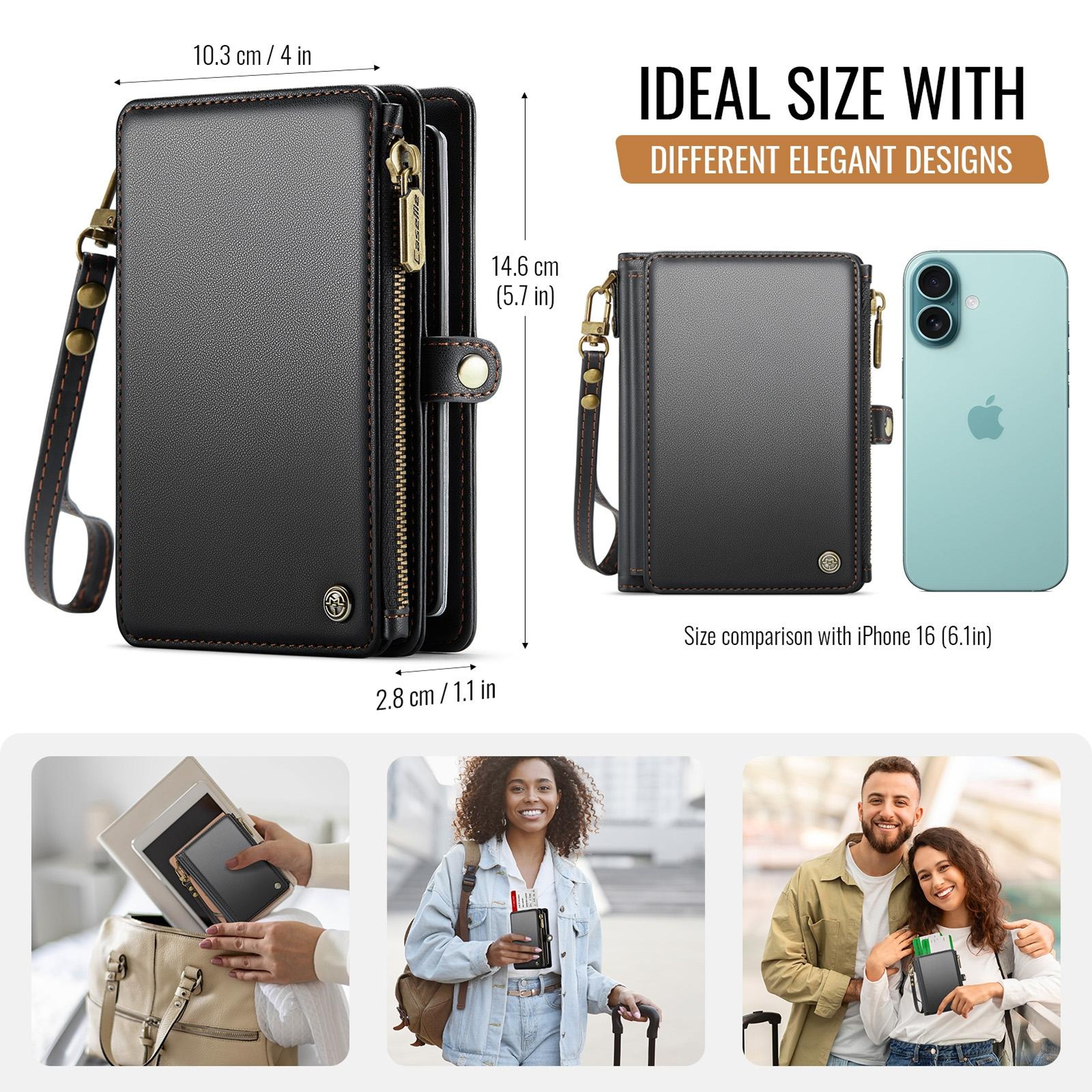 RFID Blocking Passport Wallet with Card Slots and Zipper Pocket Black – view 6