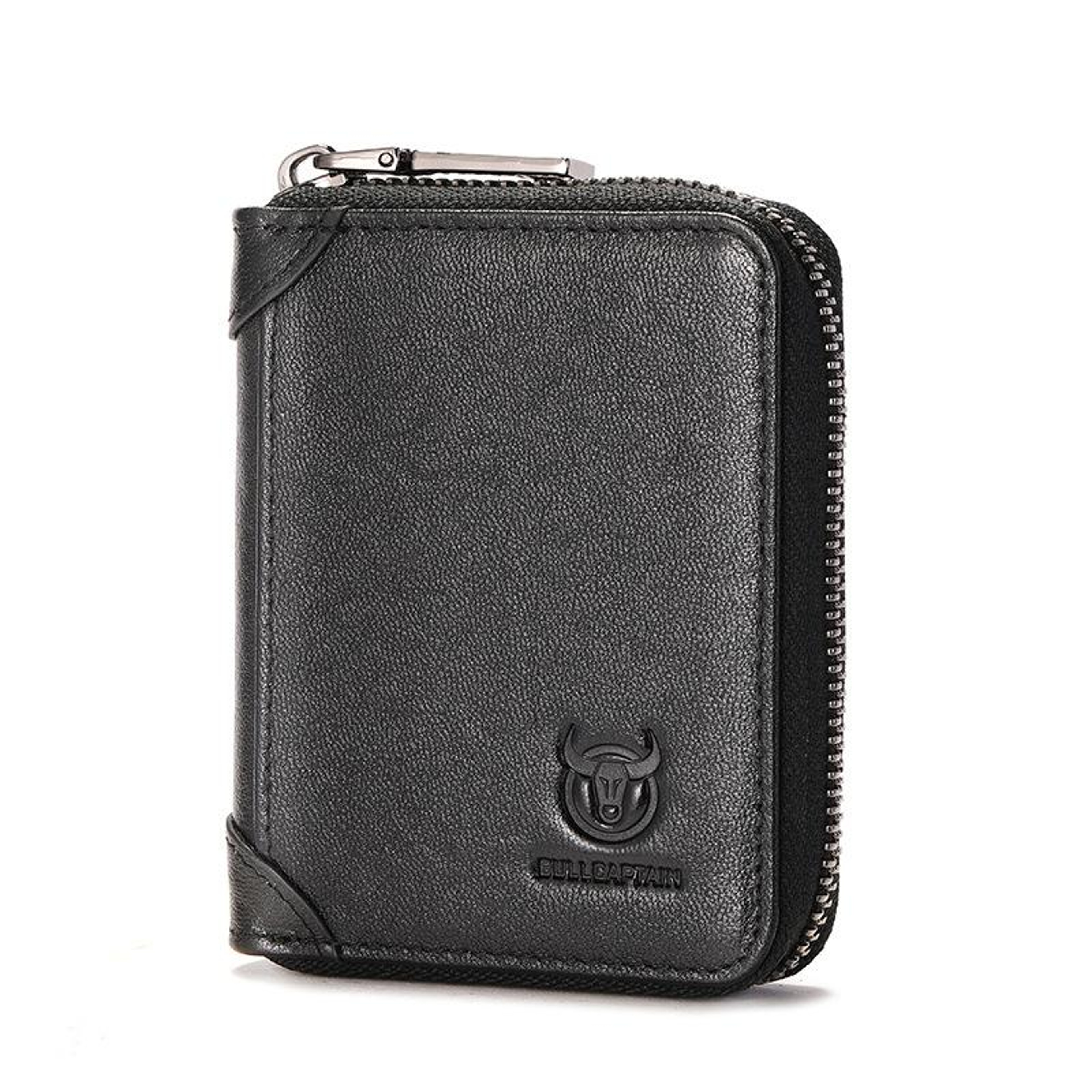 Anti Theft Cowhide Leather Card Holder Wallet with Zipper and NFC Blocking Black – view 1