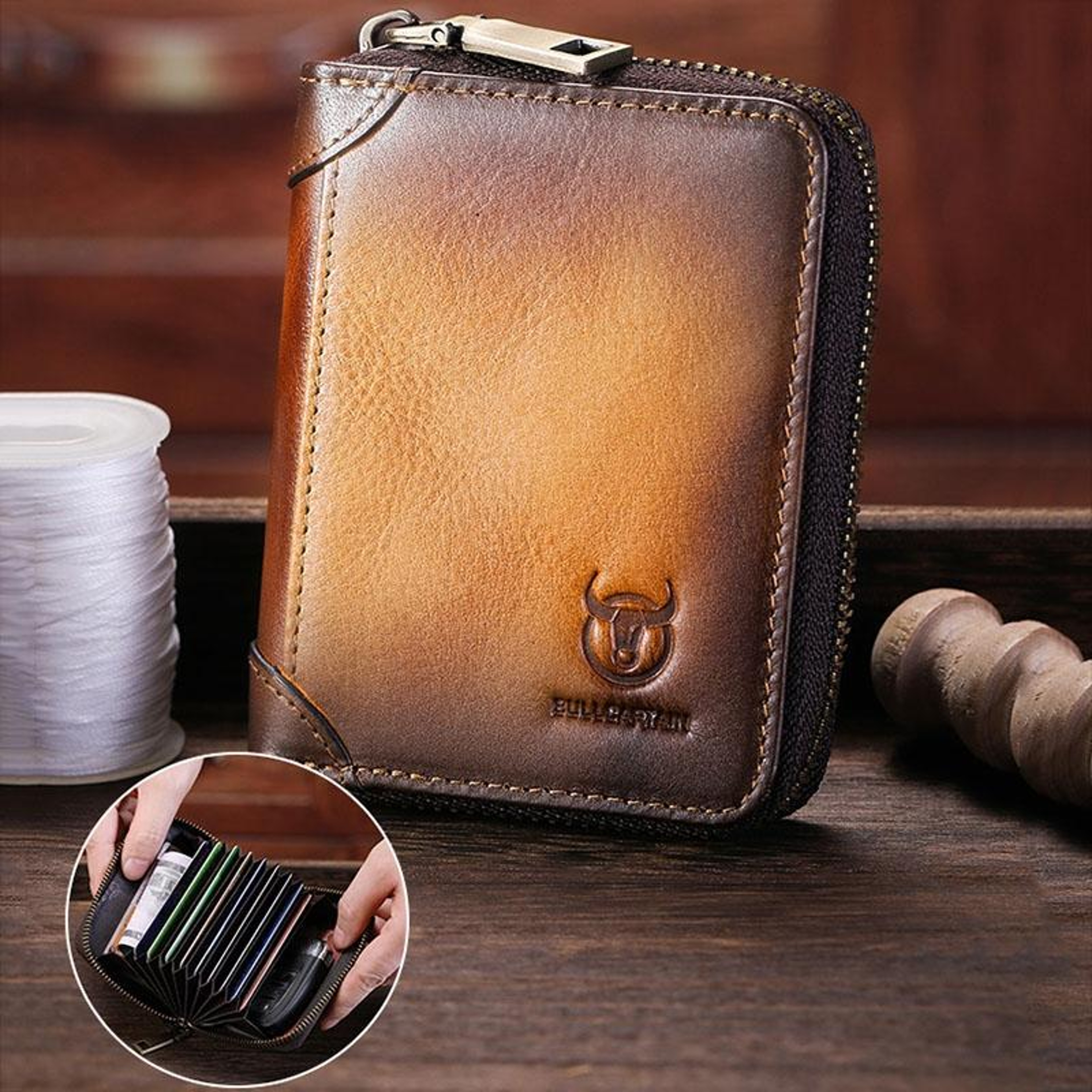 Anti Theft Cowhide Leather Card Holder Wallet with Zipper and NFC Blocking Black – view 9