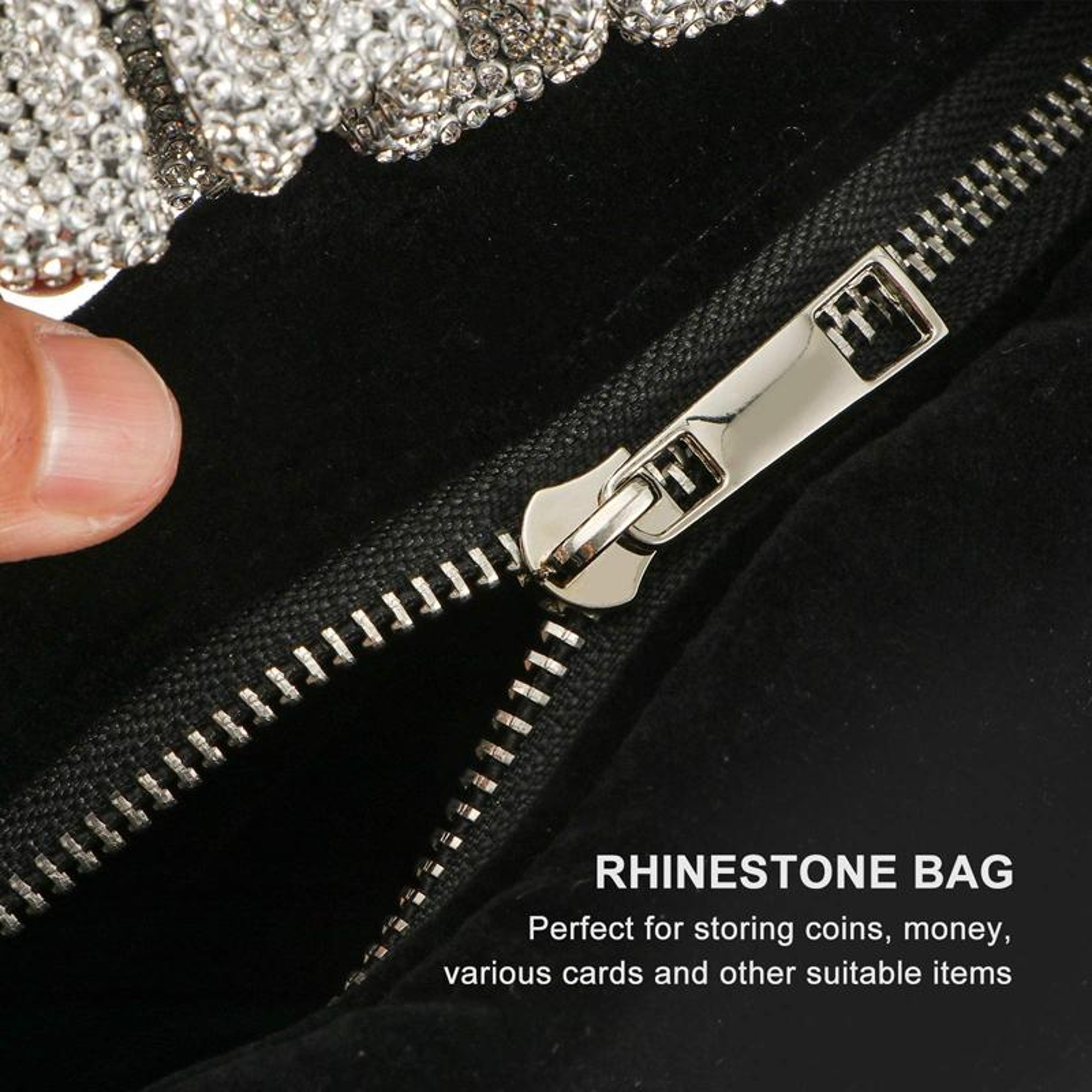 Black Velvet Rhinestone Evening Clutch Bag for Women – view 5