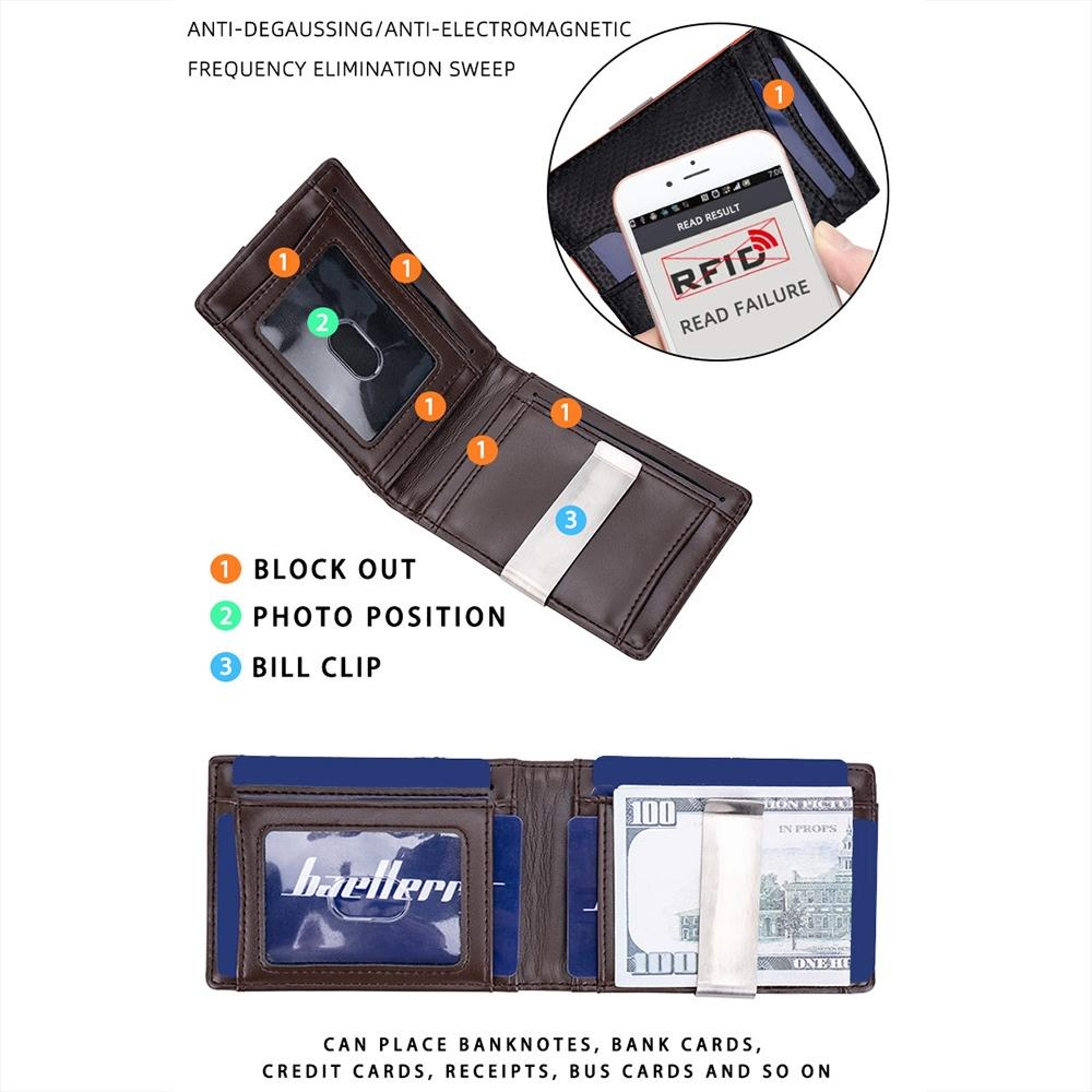 RFID Blocking Card Holder Wallet with Multiple Card Slots Coffee – view 4