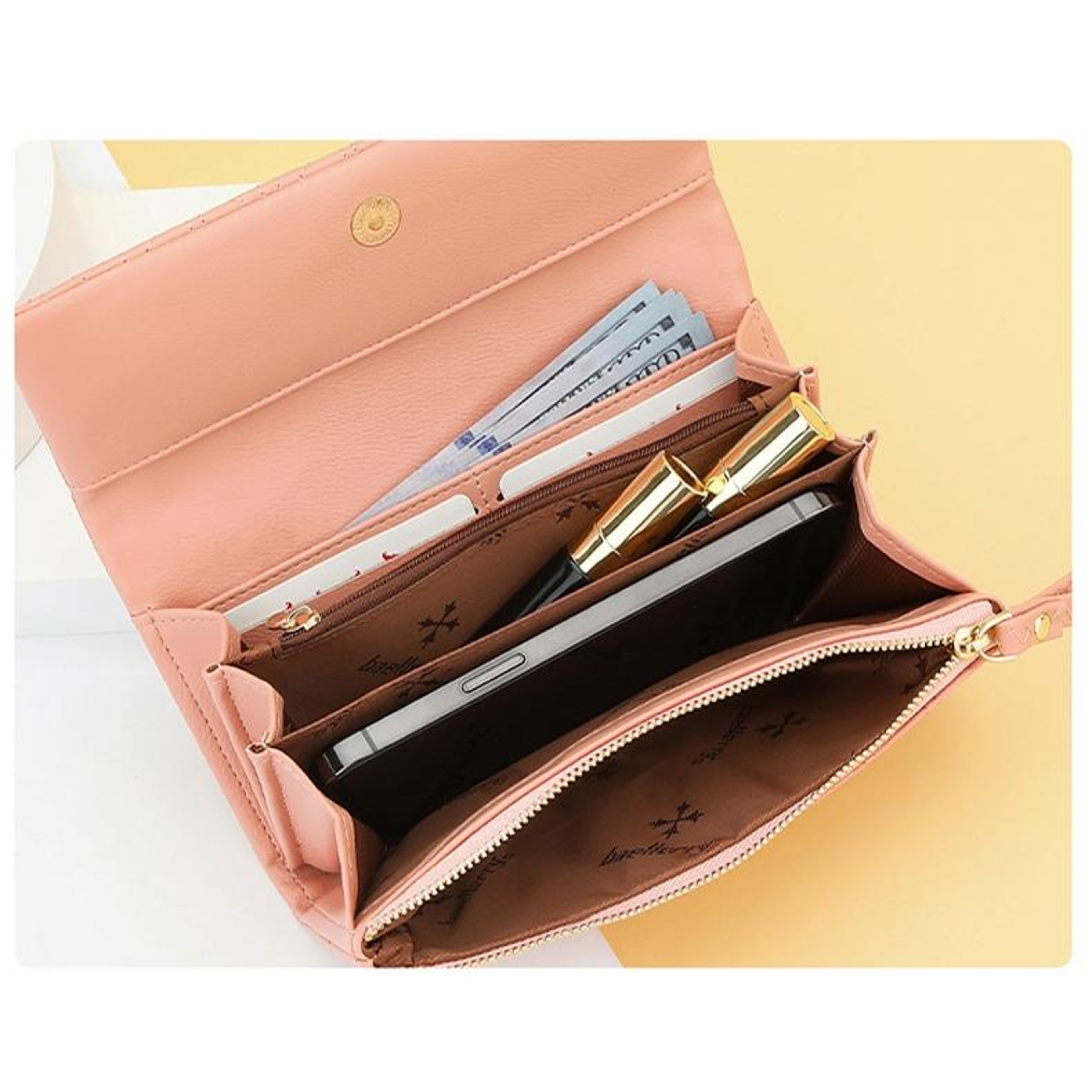 Womens Large Capacity PU Leather Wallet Clutch with Magnetic Closure Maroon Red – view 6