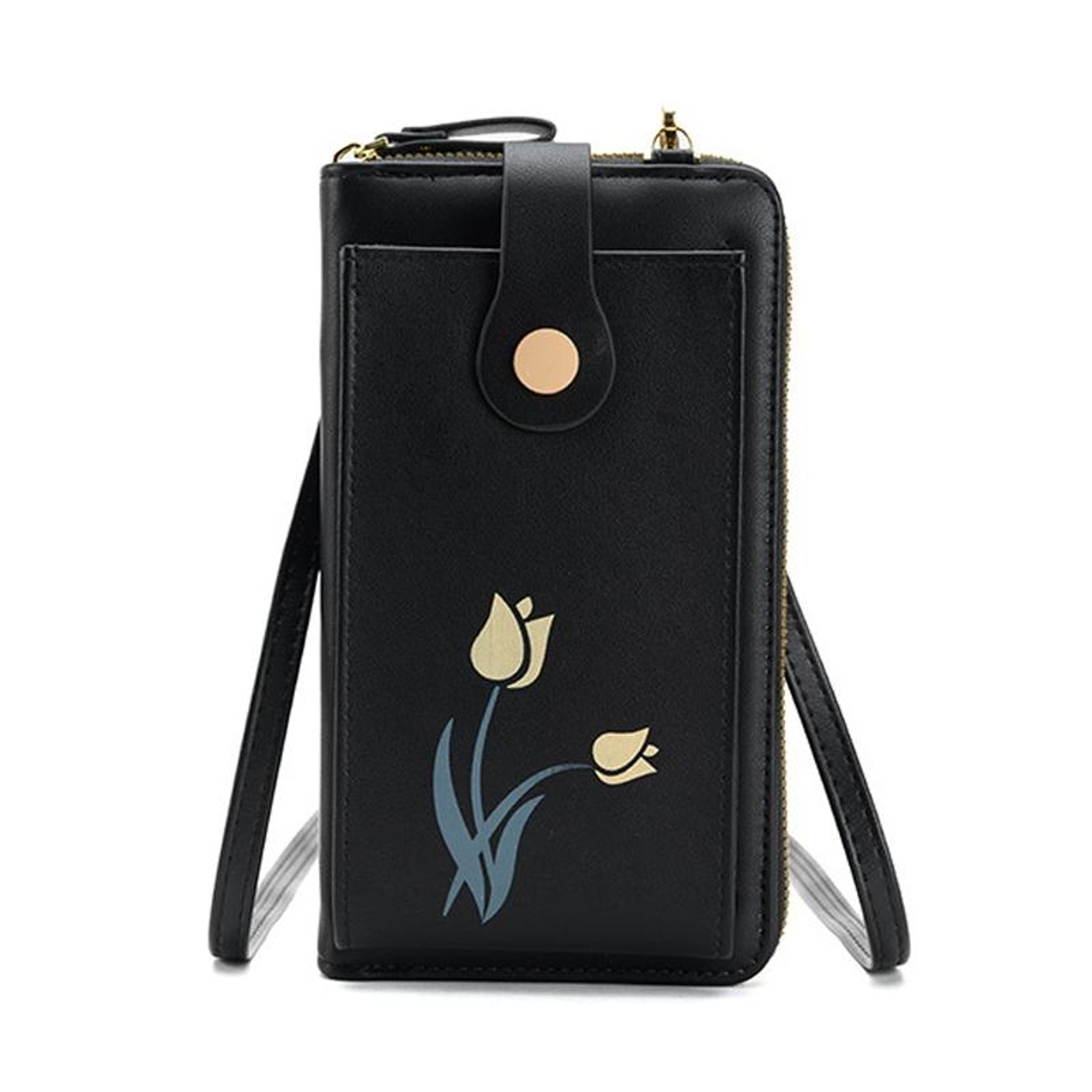 Floral Print Crossbody Phone Bag with Adjustable Shoulder Strap Black – view 1