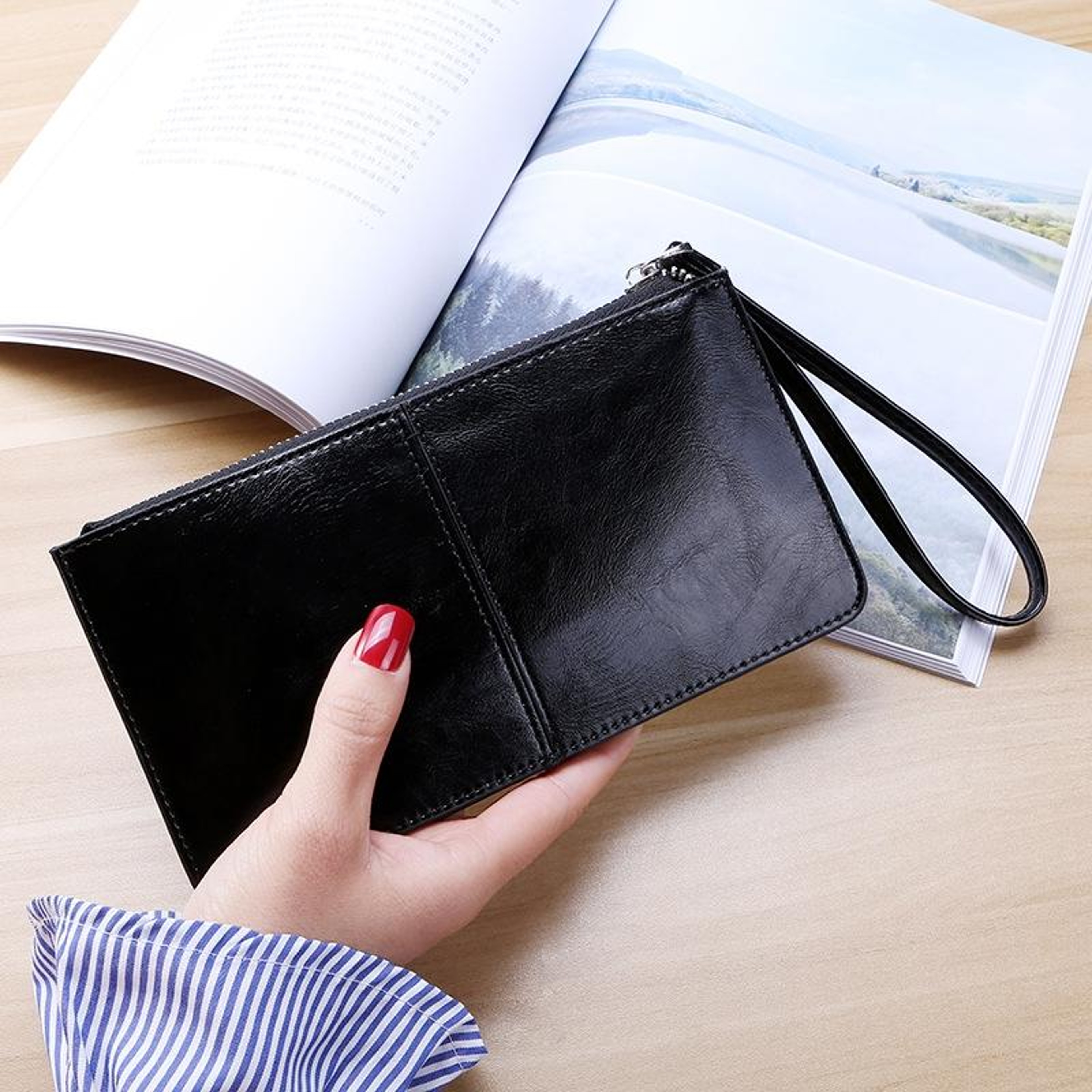 Womens Black Zip Around Wristlet Wallet with Multiple Card Slots – view 1