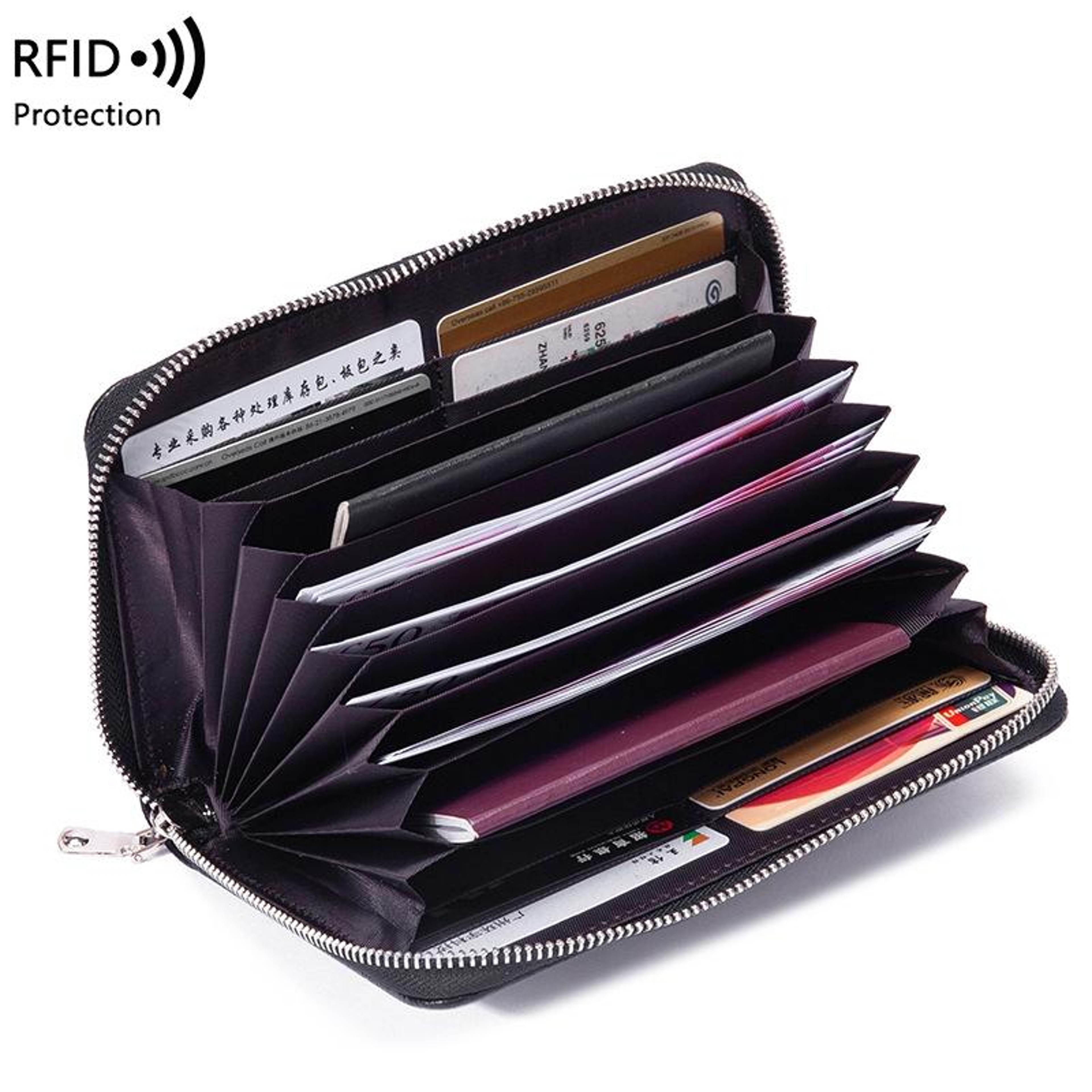 Cowhide Leather Passport Wallet with Multi-Compartment Storage Baby Pink – view 2